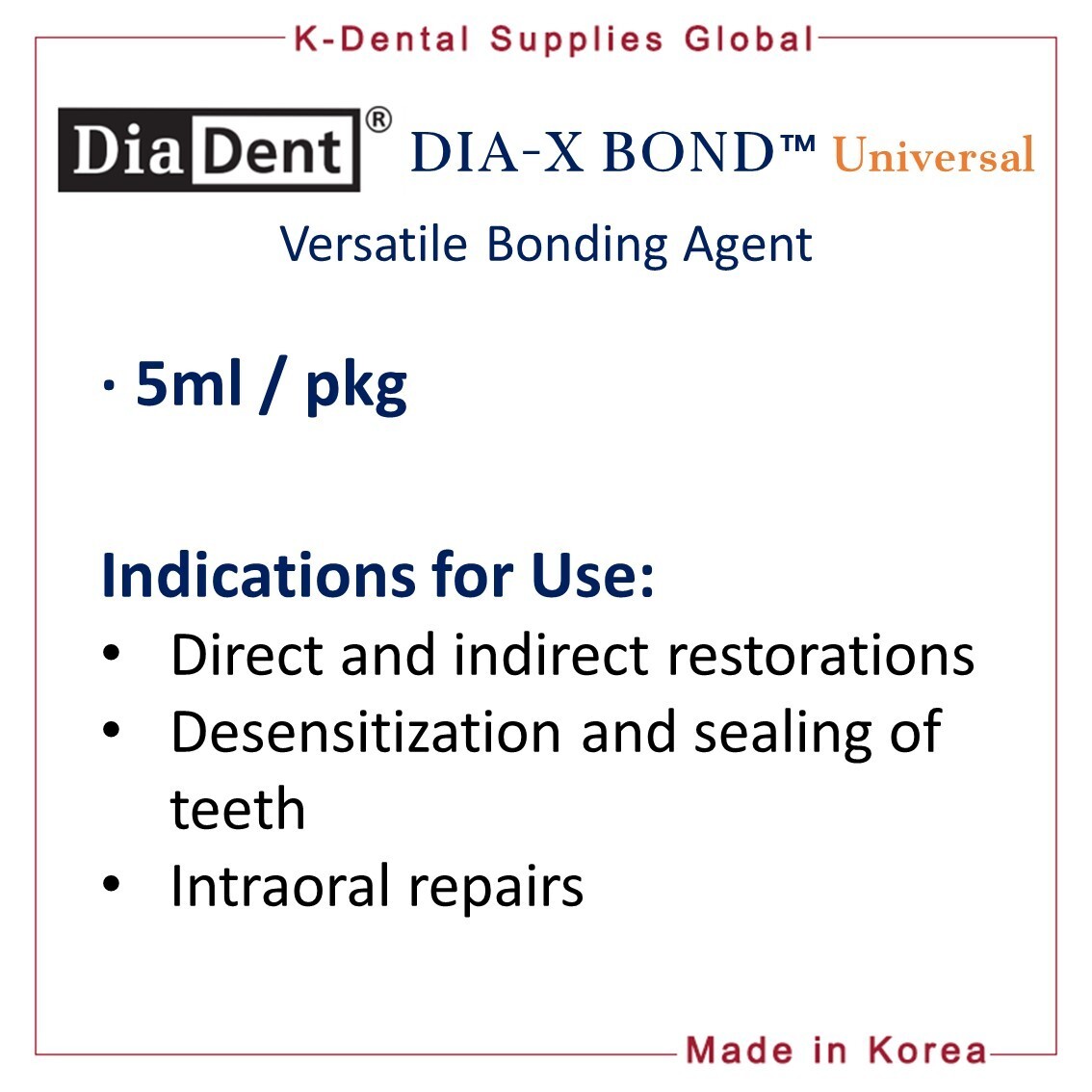 Diadent Dia-X Bond Universal Versatile Dental Bonding Agent 5ml