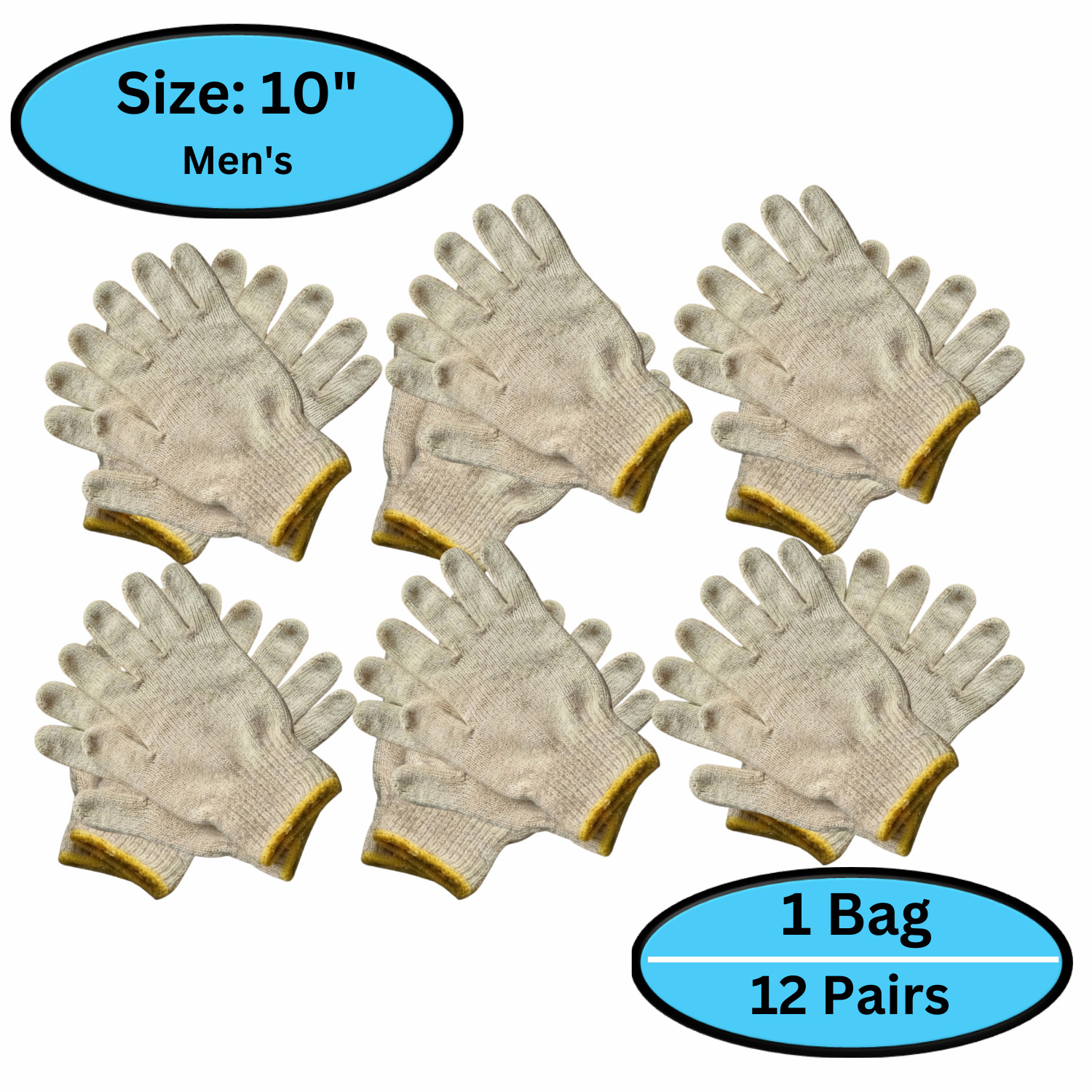 12-24 Tan String Knit Cotton Blended Safety Work Non-Disposable Gloves