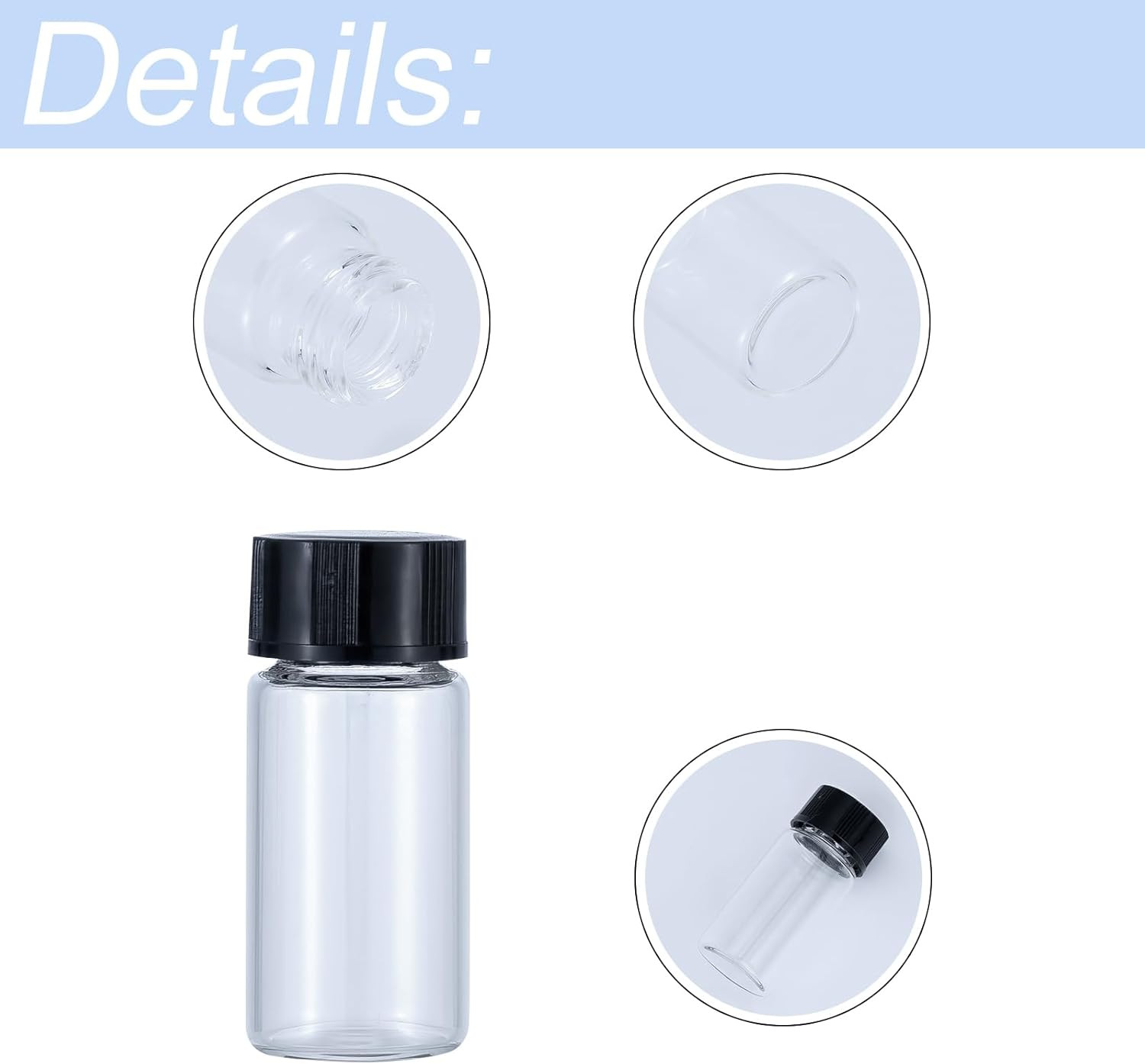5mL(1/6 oz) Mini Clear Glass Vials with Plastic Screw Caps for Travel Jewelry Cr