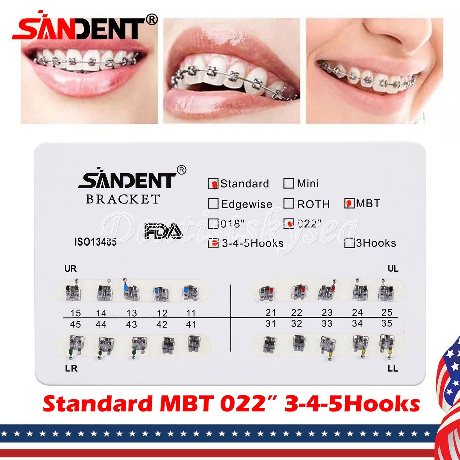 10Packs Dental Orthodontic Brackets Metal Braces Standard MBT 022 Hooks 3-4-5