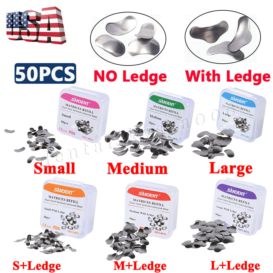 50Pcs Dental Matrices Bands Sectional Contoured Metal Matrix bands S/M/L