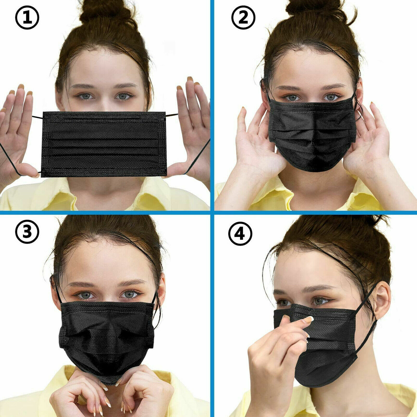 50 PCS Disposable Face Mask Non Medical Surgical 3 Ply Ear loop Black Masks USA