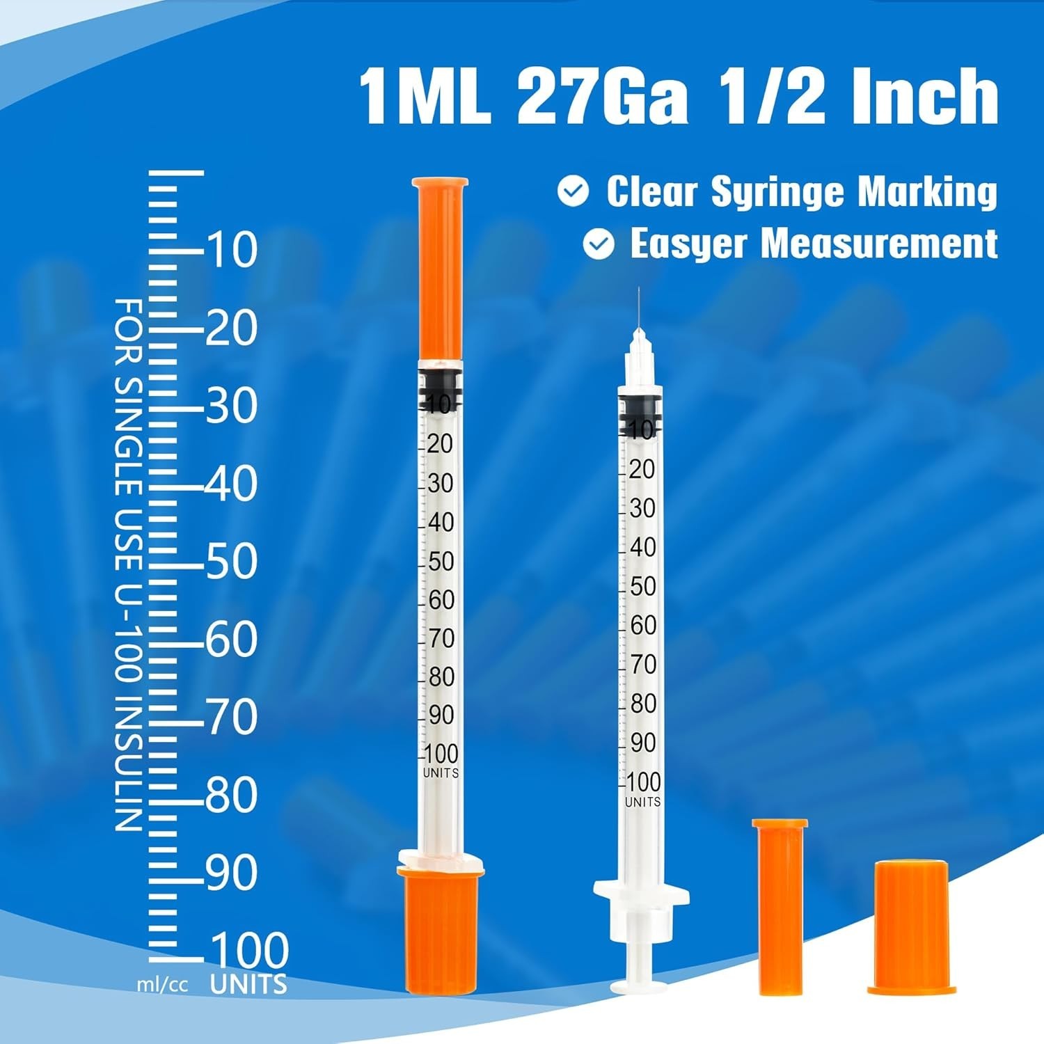 1ml/cc 27G 1/2 Inch Syringes, Lab Dispensing Syringe, Individual Wrapped, Box…