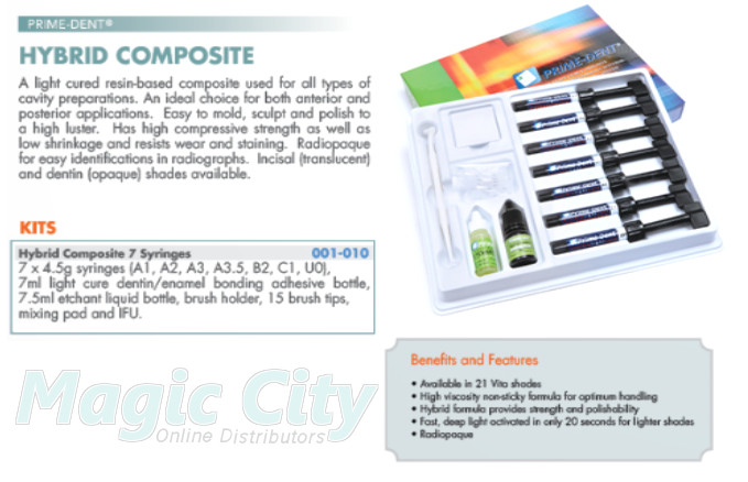 Prime Dent Visible Light Cure Hybrid Composite 7 Syr. Kit
