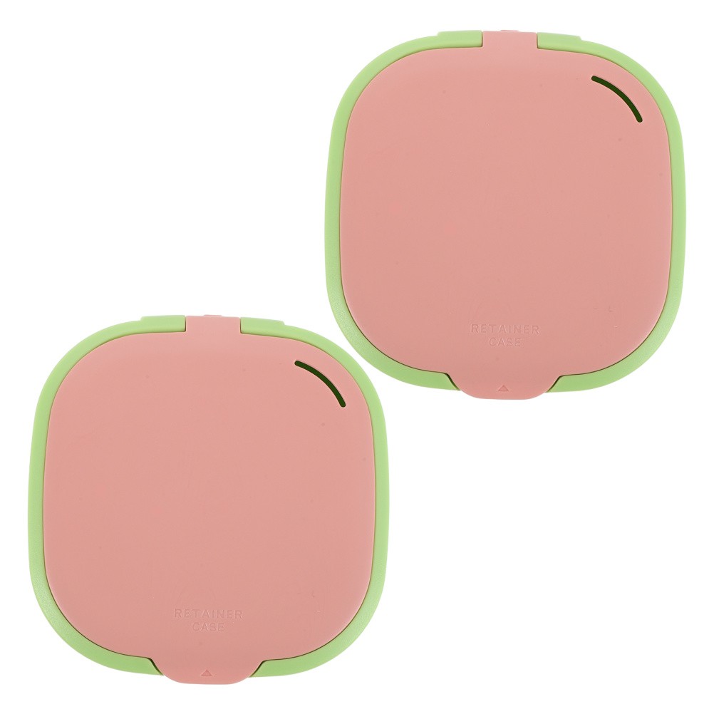 2 Pcs Compact Denture Case Cute Slim Retainer Aligner with Mirror