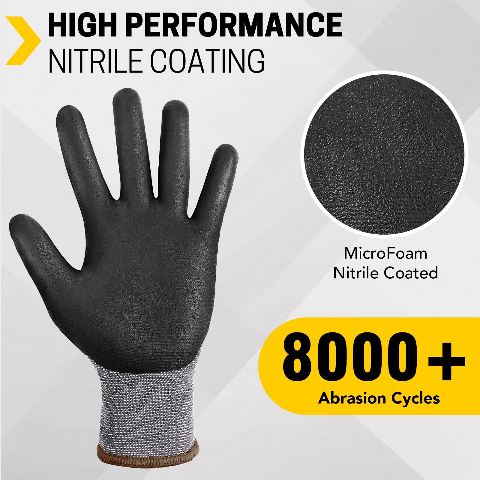 Furwey Safety Work Gloves16 Pairs Micro-Foam Nitrile Coated Glove For Men And