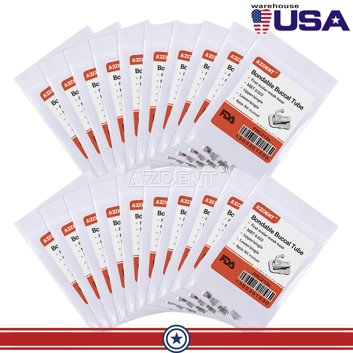 AZDENT Dental Orthodontic Bondable Buccal Tubes MBT/Roth 022 1st Molar Non-Conv