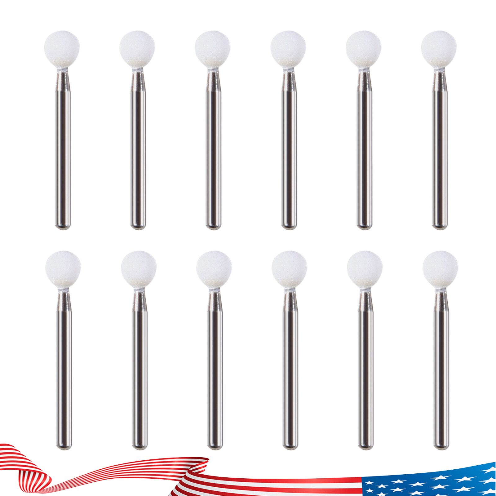 Dental White Stone Round Mounted Polishing Burs- FG 12/pks Abrasion Point Bur MD