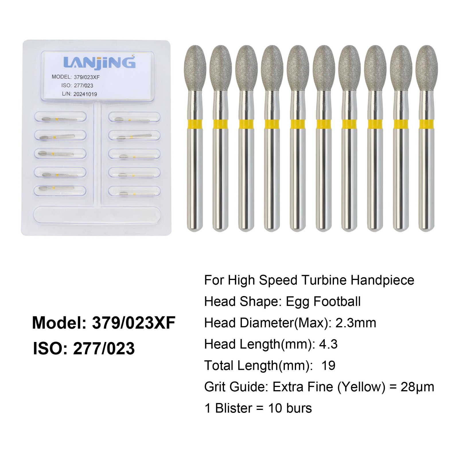 Dental Diamond Burs Football Bur FG Fine Coarse High Speed Friction Grip 368 379