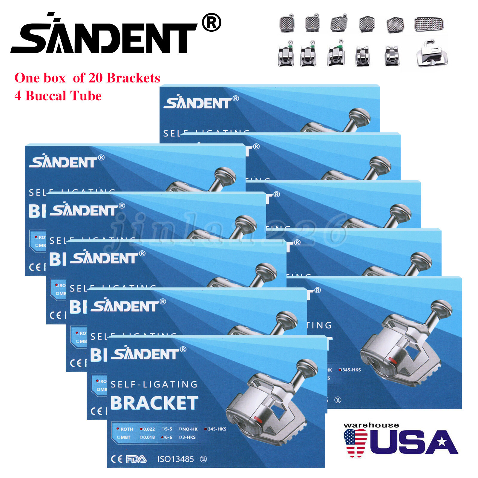 SANDENT Dental Orthodontic Self Ligating Bracket Braces Roth.022 Hooks 345