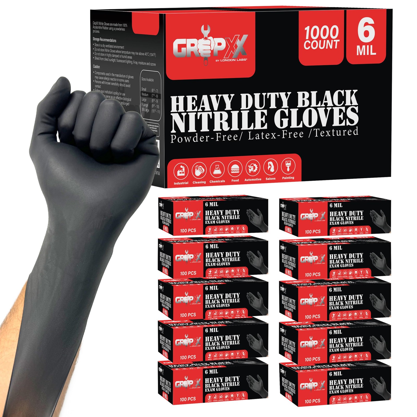 Nitrile Gloves Heavy Duty 6 Mil Black Disposable Latex Free Case of 1000 London
