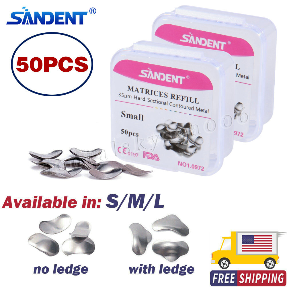 50Pcs Dental Matrices Bands Sectional Contoured Metal Matrix bands S/M/L