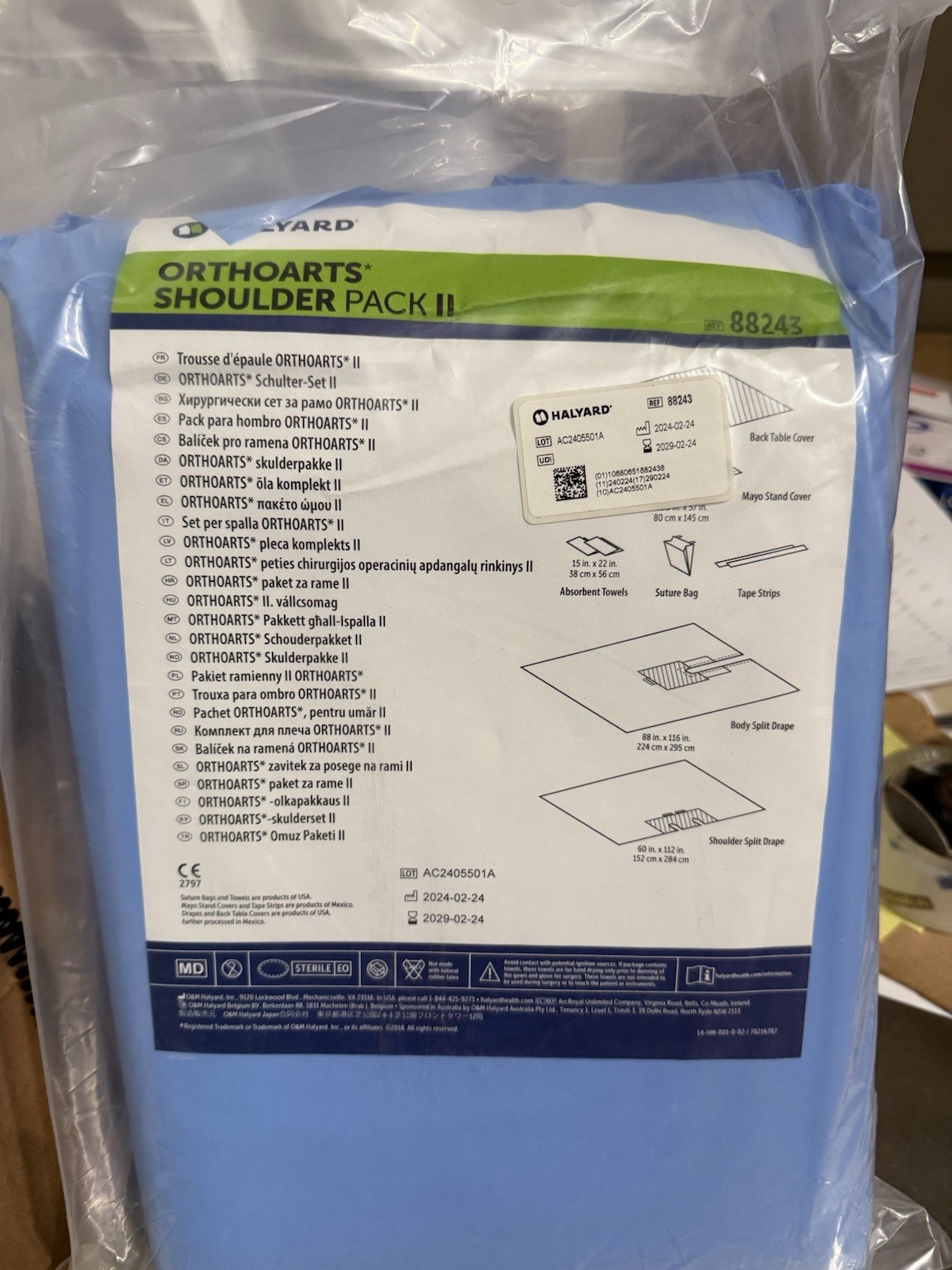 Halyard 88243 – Ortharts Shoulder Pack II, Case Of 5 Each, 2029 Expiration.