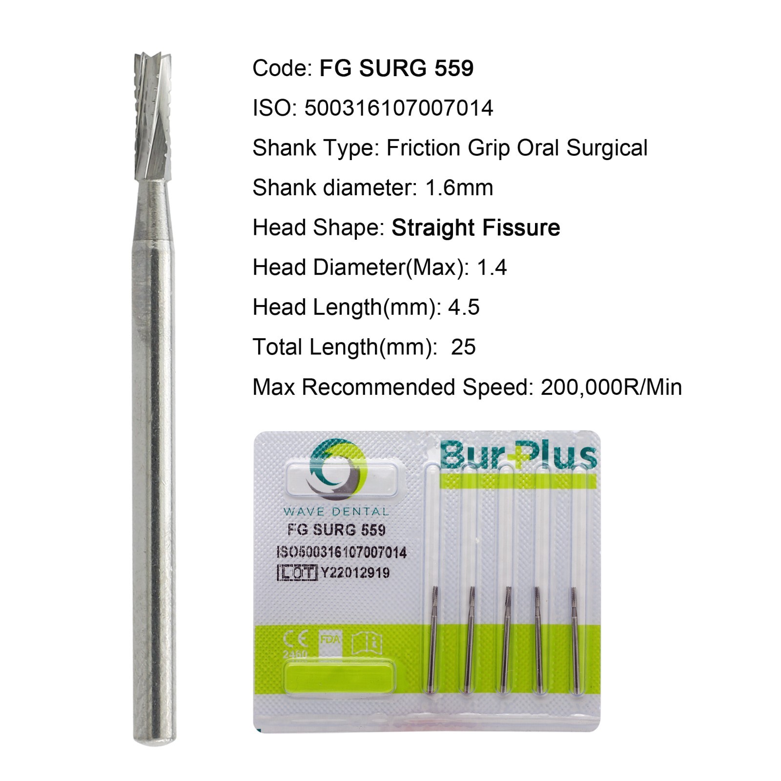 Wave Dental Surgical Burs 25mm Carbide Bur High Speed Round FG SURG 557 702 2 4