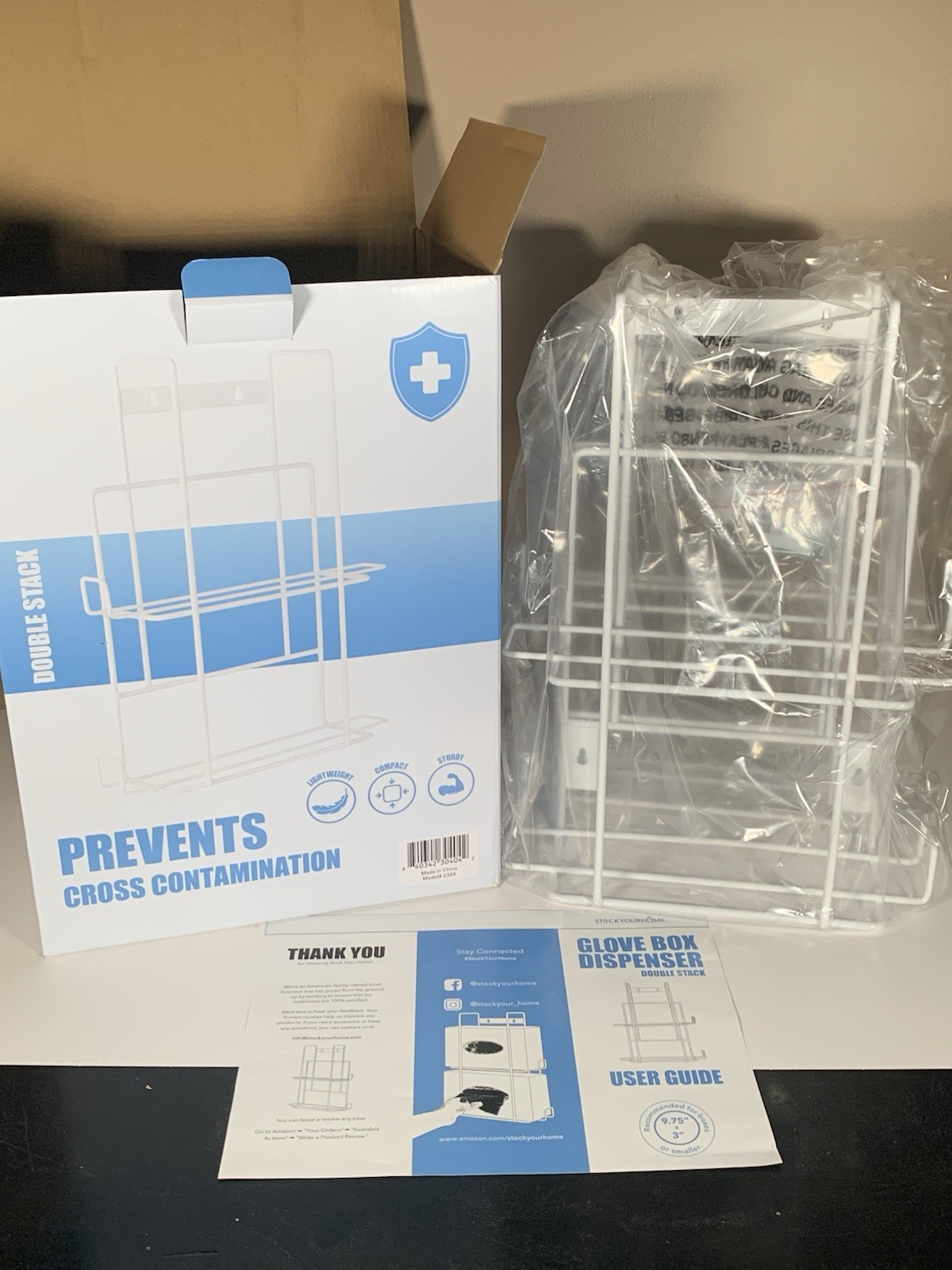 Pair of 2-Tier White Coated Glove Box Holder Wire Wall-Mount Saves Counter Space