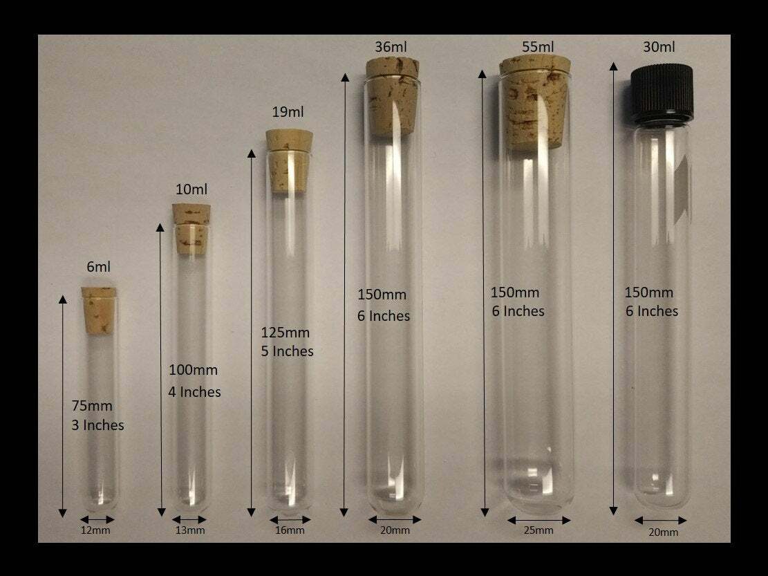 25 count Glass test tubes with cork stoppers/caps