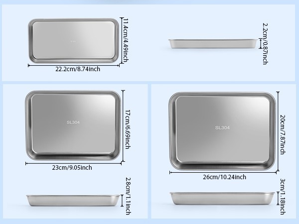 Dental Medical Stainless Steel Instrument Tray Tattoo Flat Trays 3 Sizes