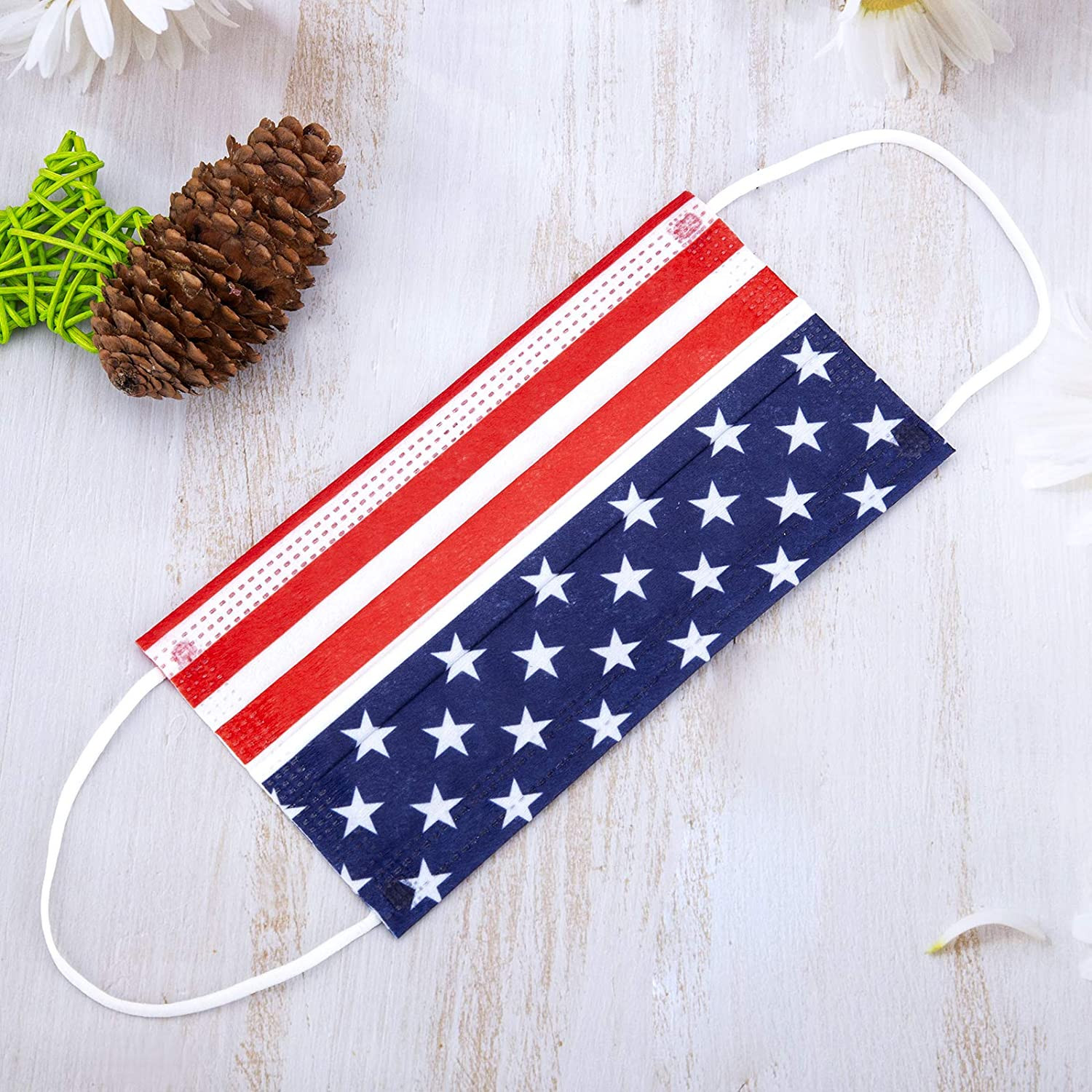 50-PCS USA Flag Face Mask Mouth & Nose Protector Respirator Disposable Masks
