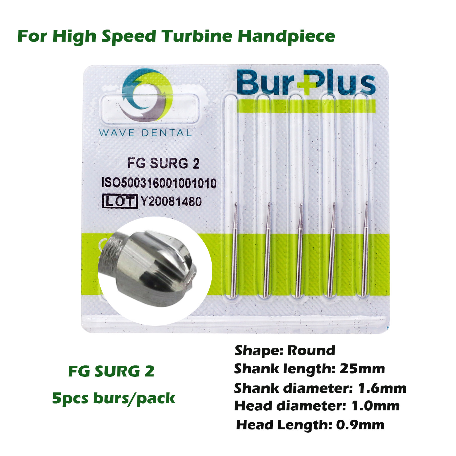 Wave Dental Surgical Burs Round Carbide FG SURG 1 2 4 6 Long 25mm High Speed Bur