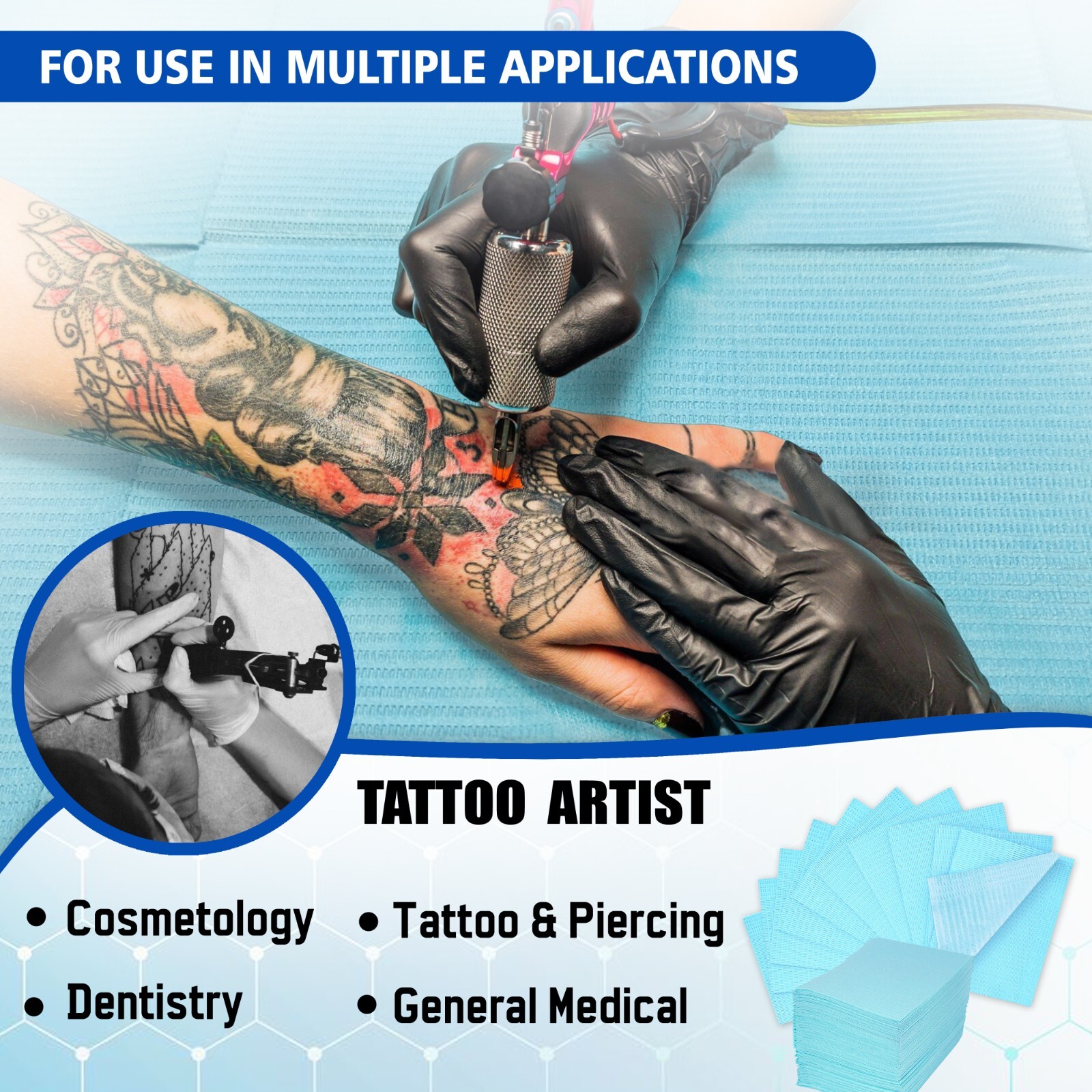 Disposable Dental Bib 13″x 18″ – 3 Ply Waterproof Tattoo Bib Sheet for Patients