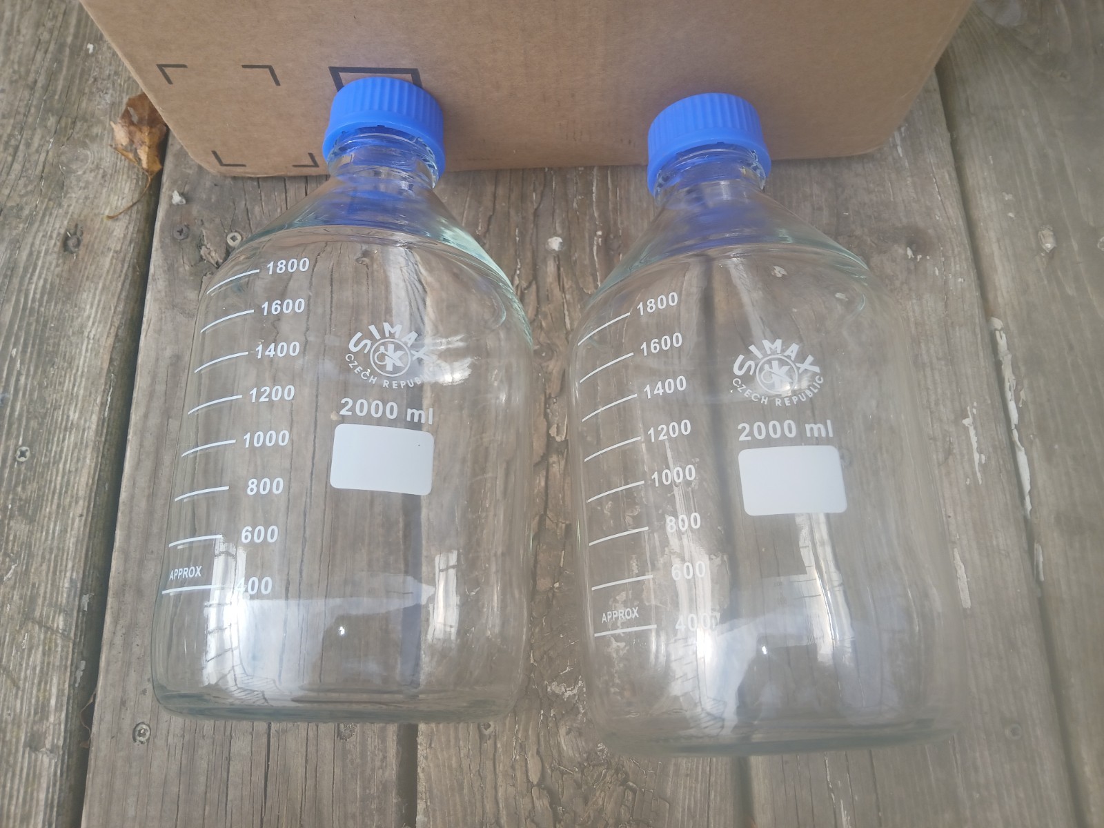 Lot OF 2 Simax Laboratory Reagent Media Bottle 2000 ml Clear Glass