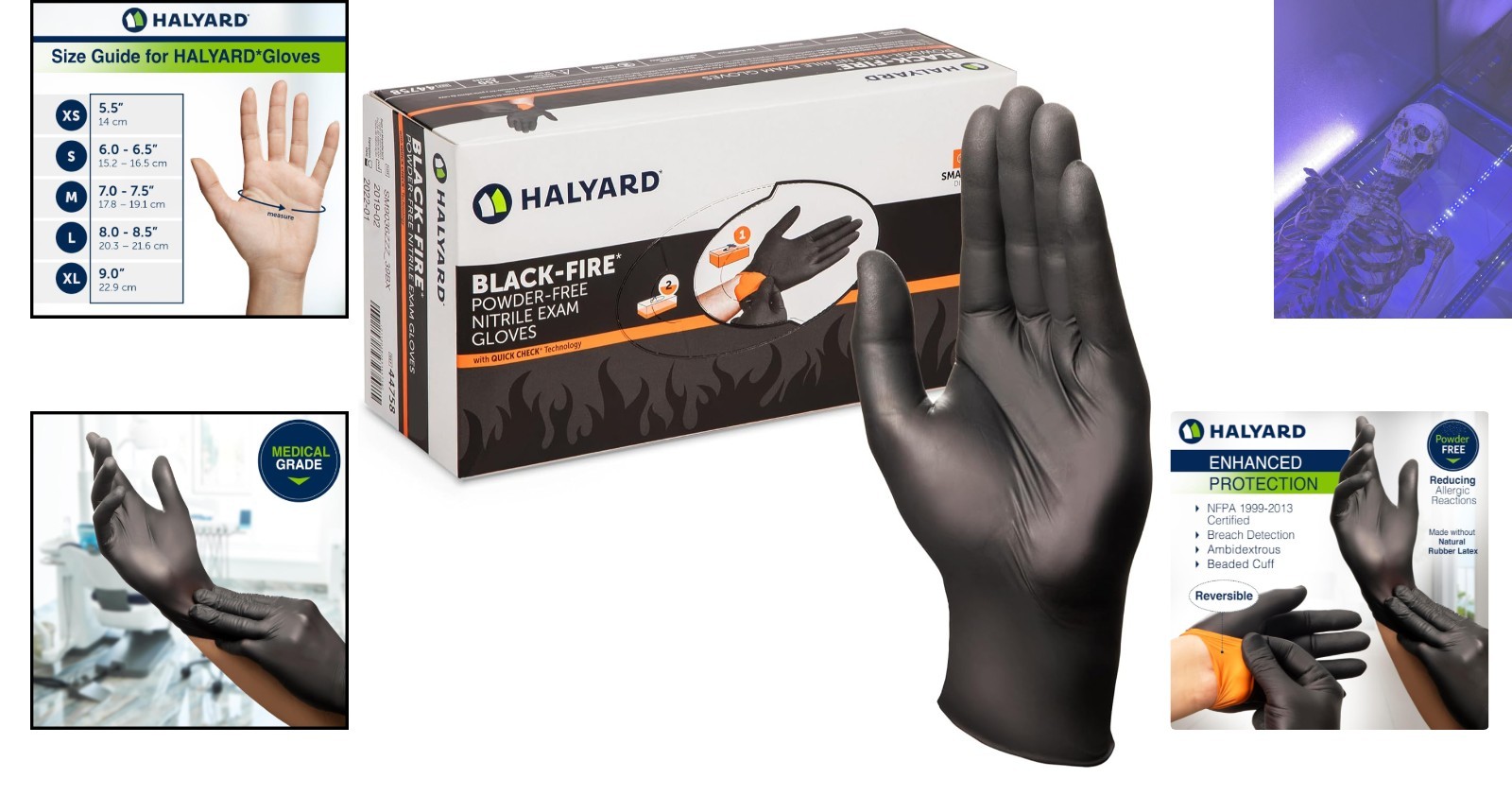Professional-Grade Black/Orange Nitrile Exam Gloves – 9.5” with Breach Detection