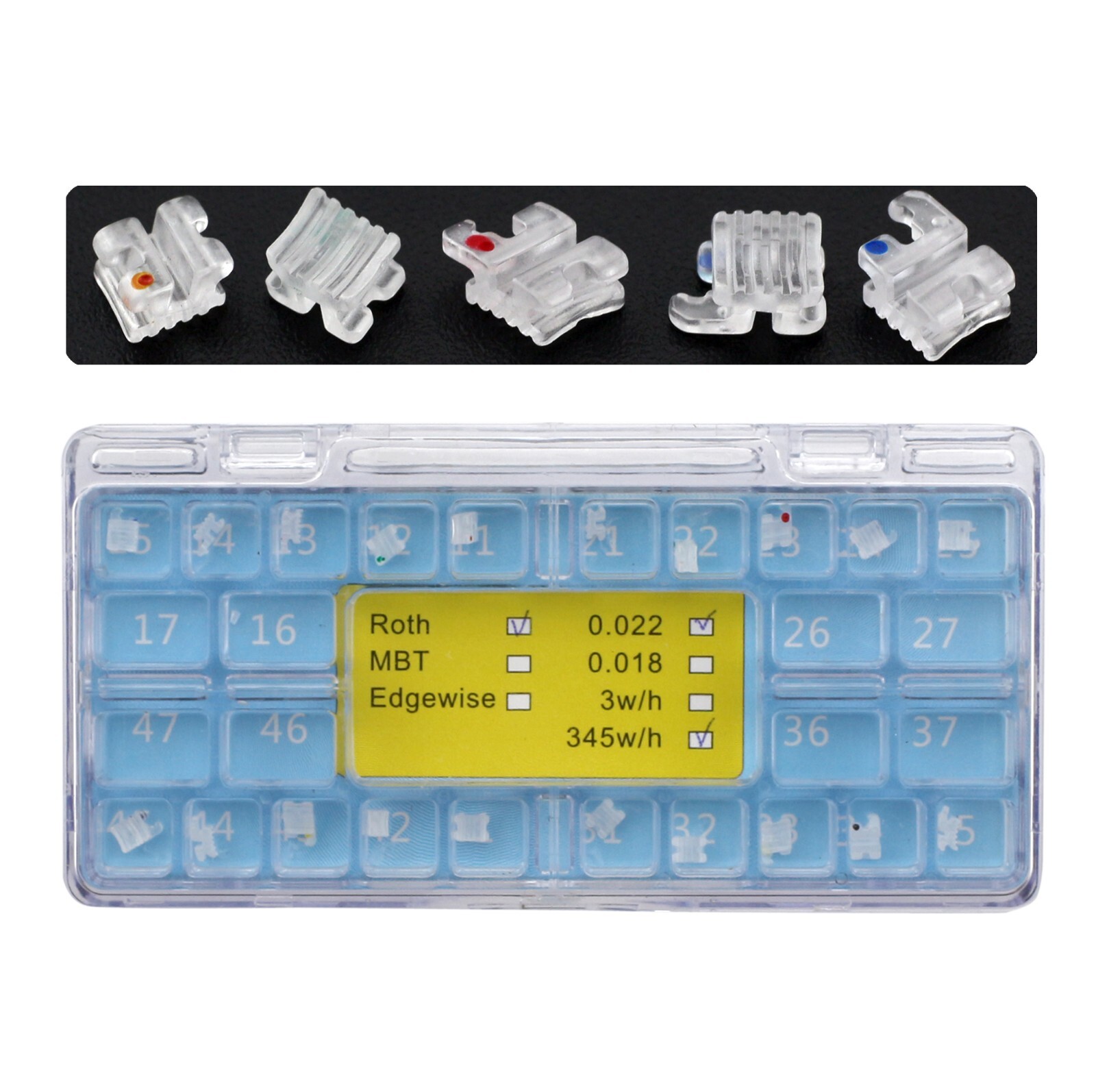 Dental Orthodontic Ceramic Brackets Braces Sapphire Roth MBT 022 345 Hooks 5-5