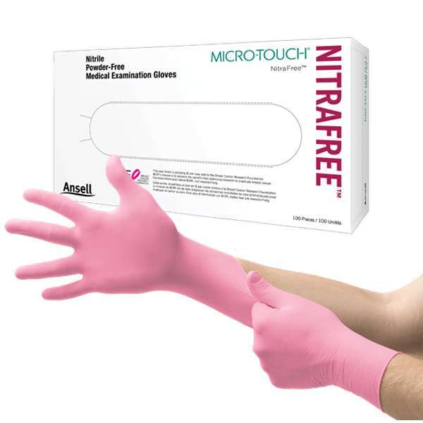 Micro-Touch NitraFree Nitrile Small Powder-Free Exam Gloves Pink