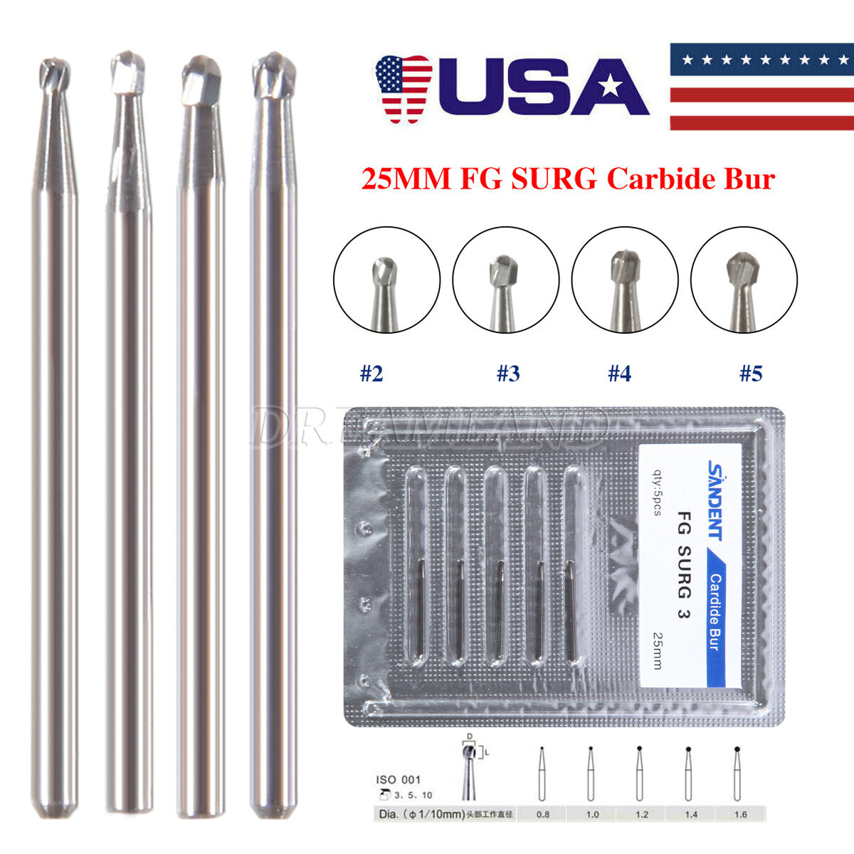 1-20 X Dental Surgical Length Bur Round Tungsten Carbide 25mm FG SURG FGOS