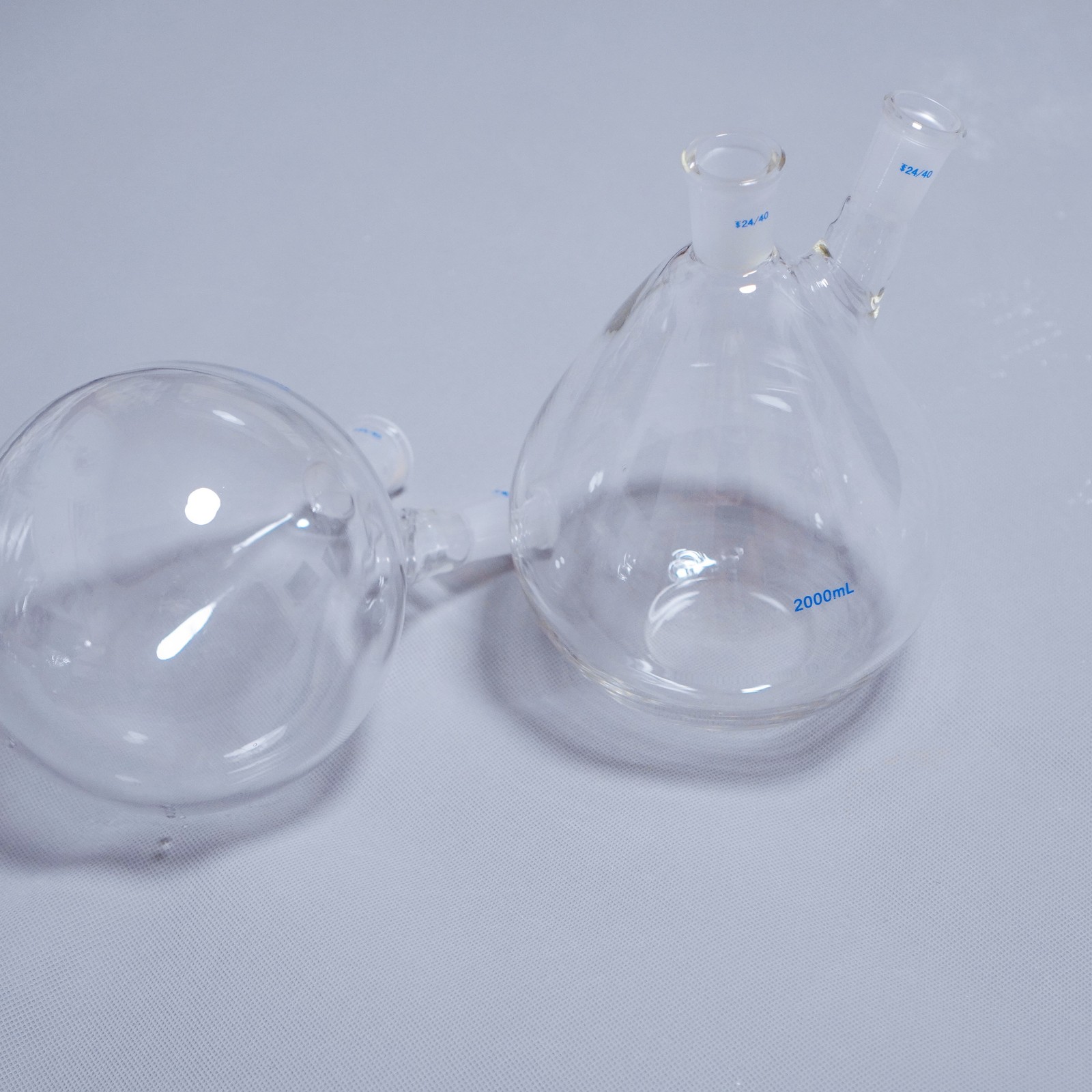 2000 ml lab glass 2-neck eggplant-shaped flask flat bottom/round bottom 24/40