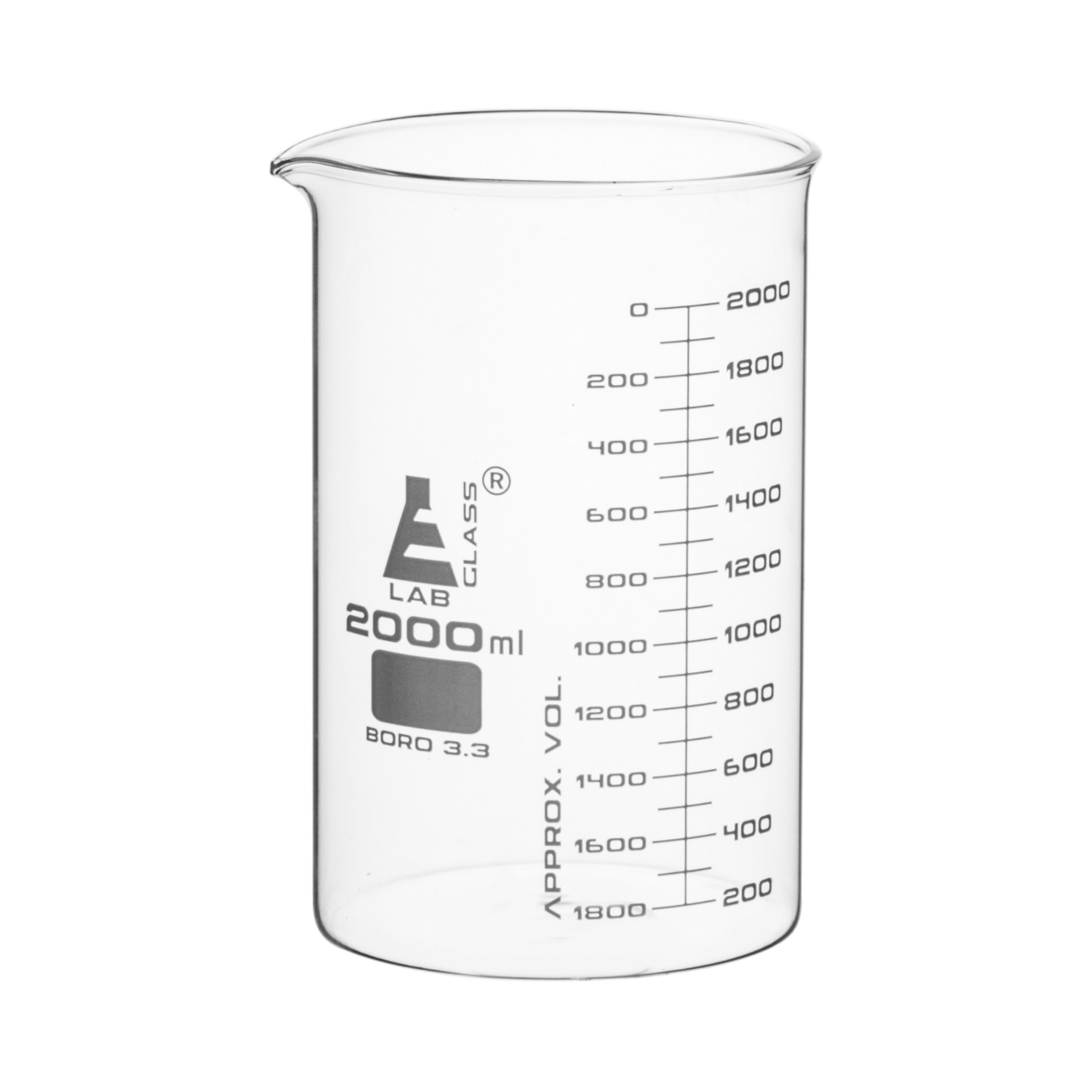 Eisco Labs 2000ml Beaker, Low Form, Dual Scale – ASTM – Borosilicate Glass