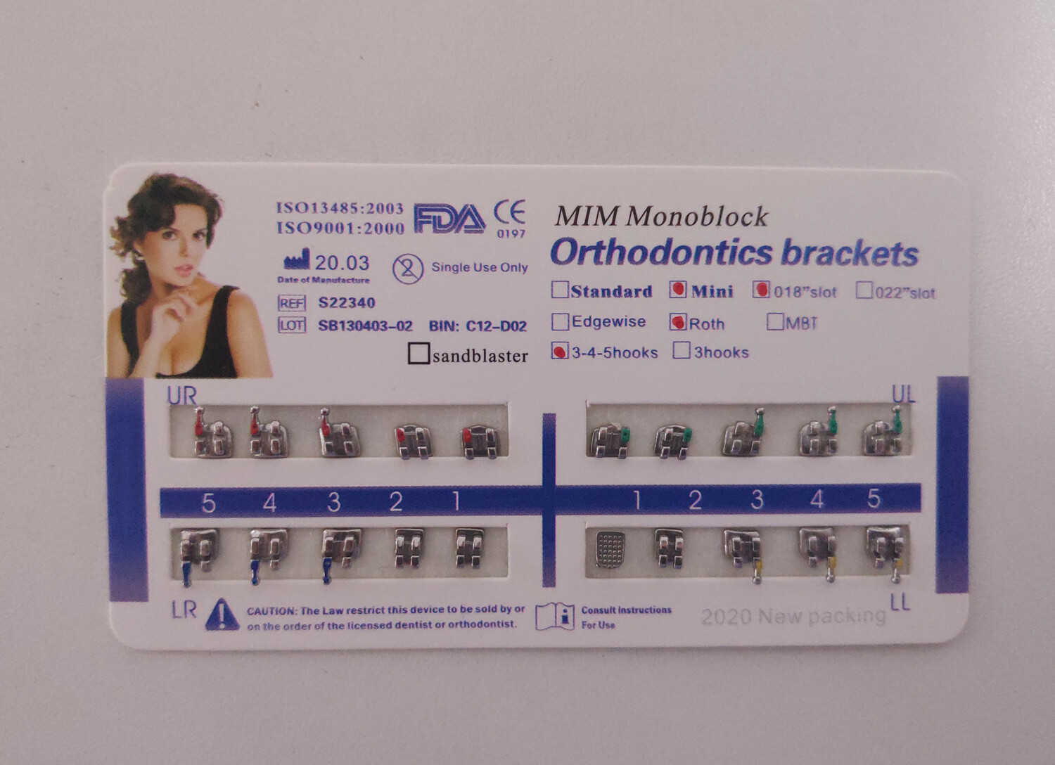 40 Sets Dental Metal Bracket MIM Monoblock Mini Roth 018 345 hooks Mesh Base