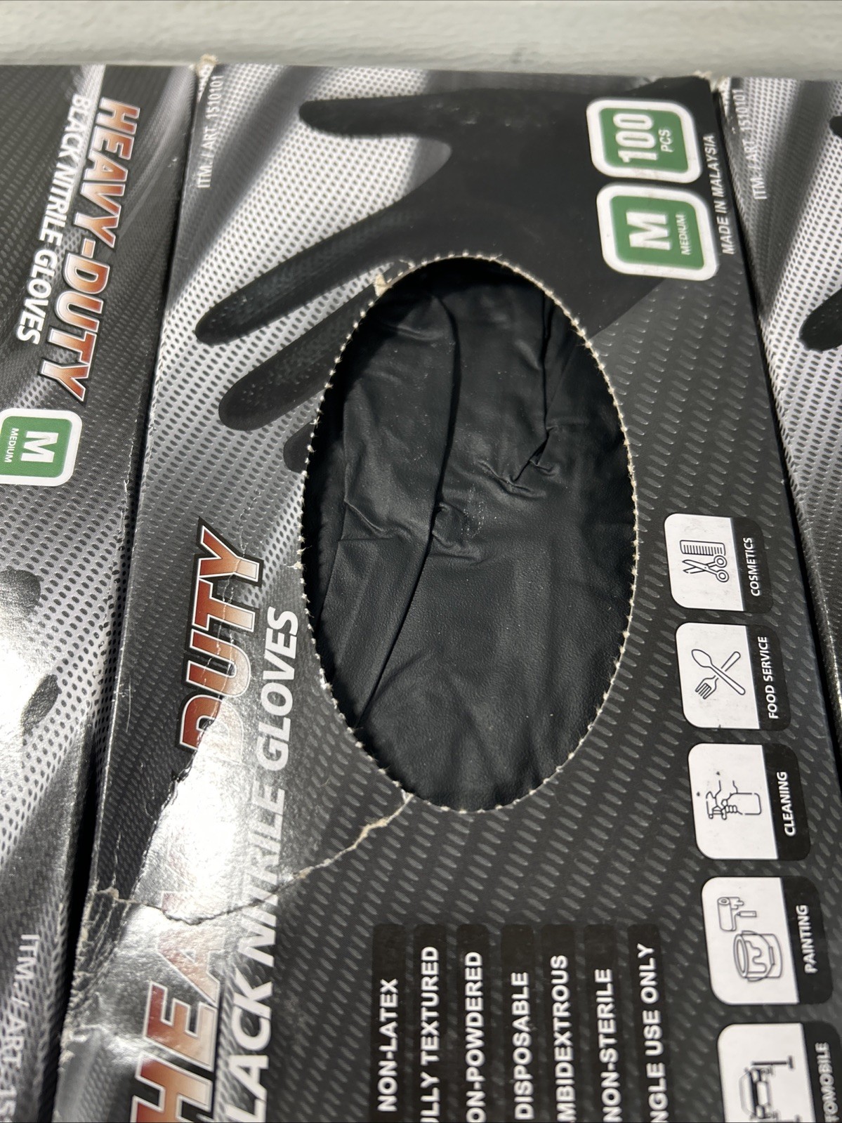 Lot of Heavy Duty Black Nitrile Exam Glove MED Textured Powder-Free Ambidextrous