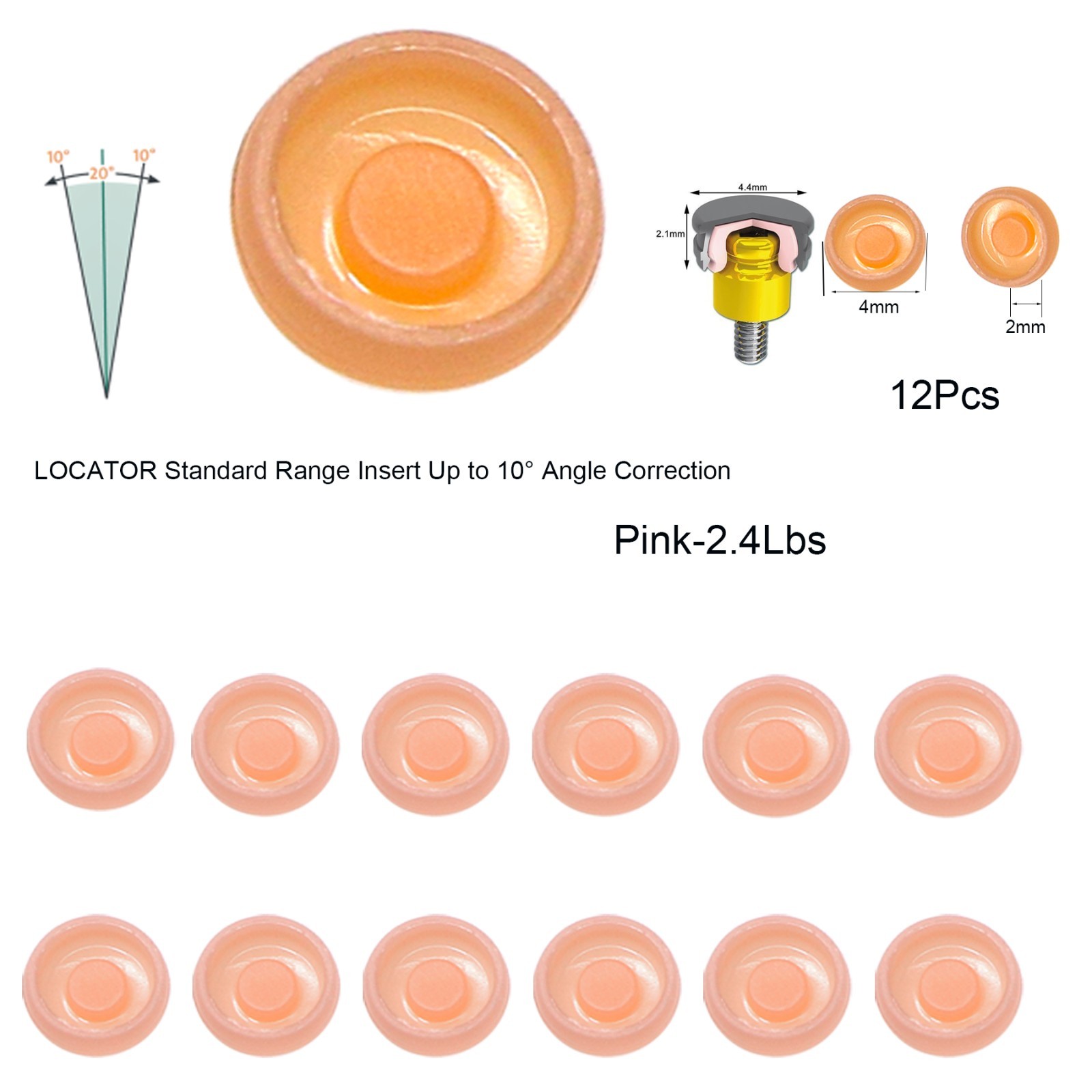 Dental Locator Classic Pink Standard Male Insert 2.4 lbs Light Retention Cap Set