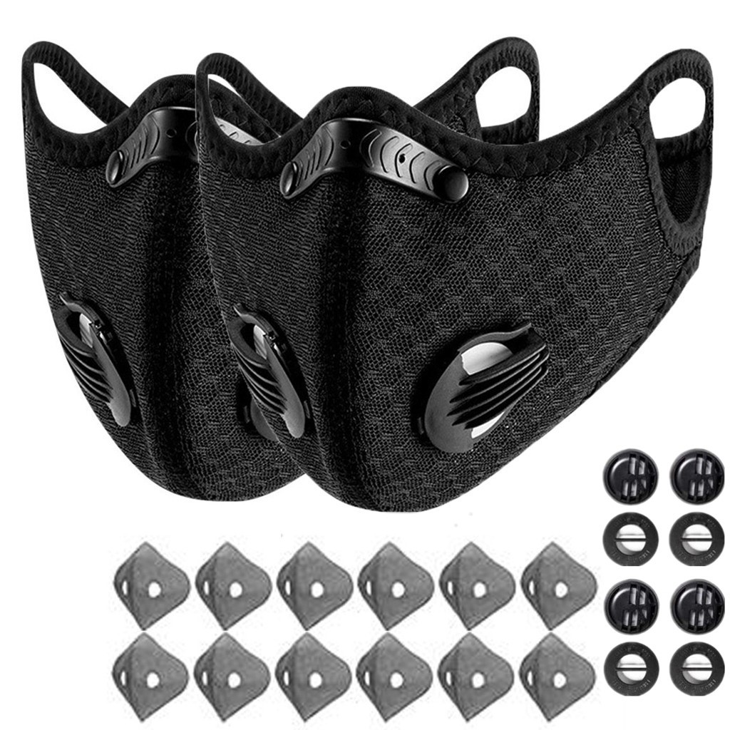 2Pack Face Mask with Active Carbon Filter Breathing Valves Reusable Cycling Mesh