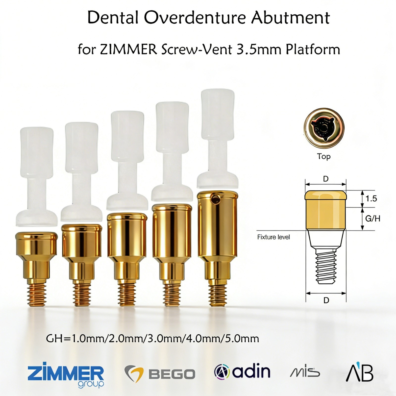 US Locator Abutment for Zimmer Screw-Vent 3.5 Titanium Abutment Male Cap Inserts