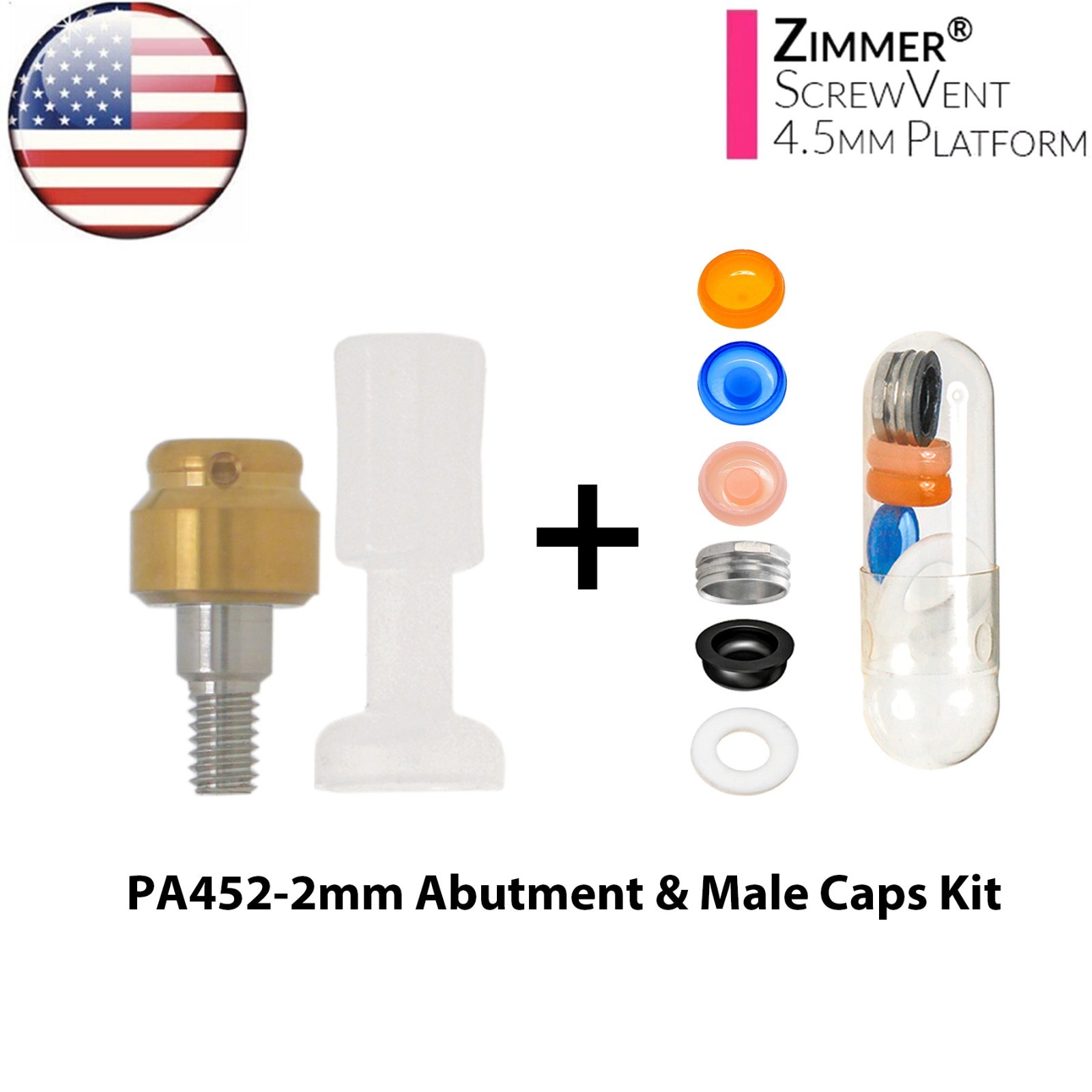 US Dental Overdenture Locator Abutment & Male Cap Kit for Zimmer Ø4.5mm Platform