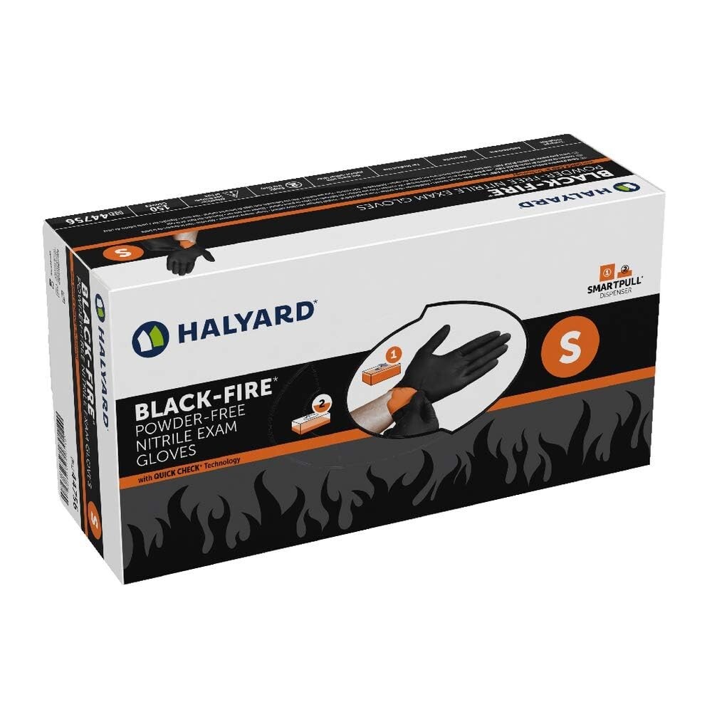 Halyard Black-FIRE 44756 Small Nitrile Exam Gloves Black-Orange (Box of 150)