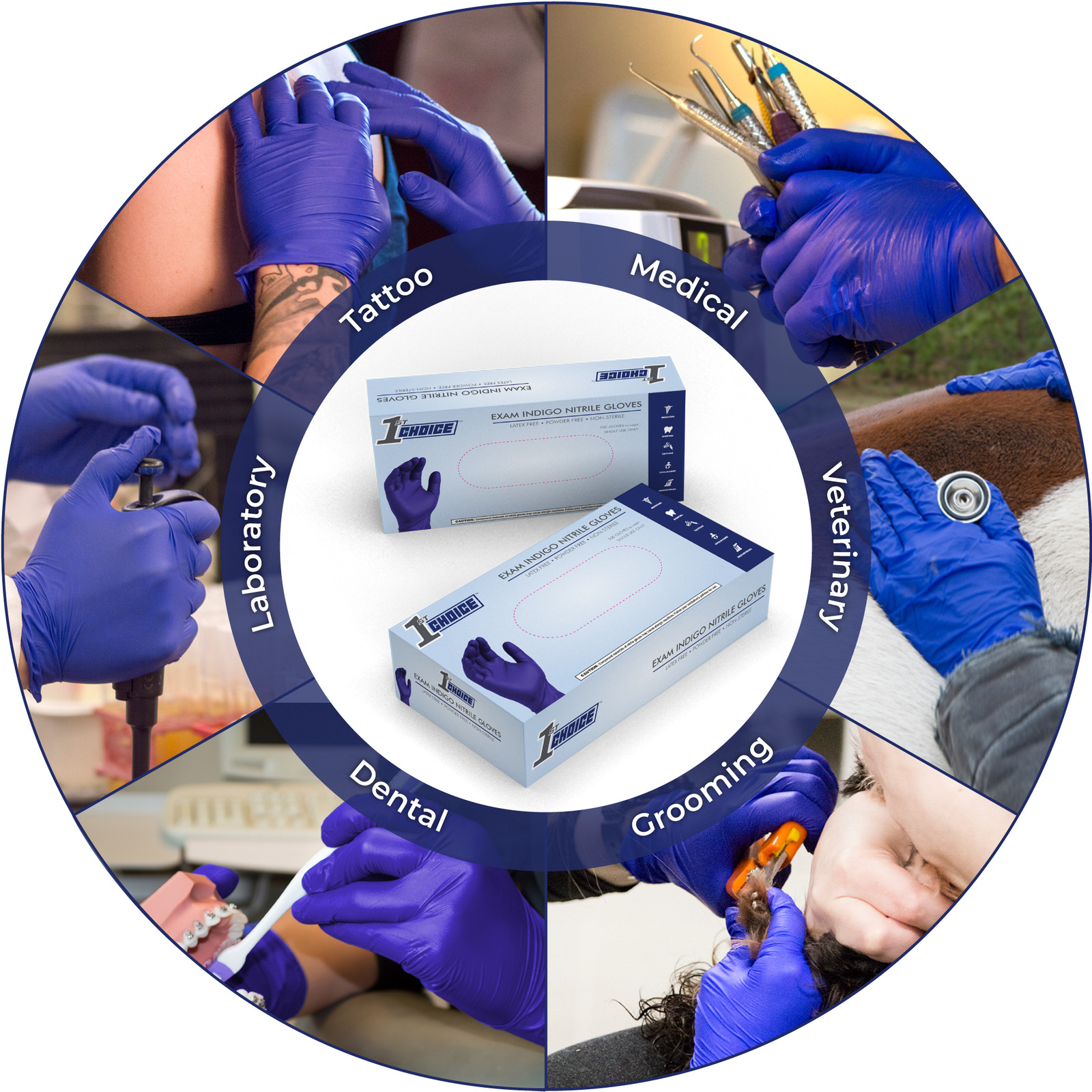 1st Choice Indigo Nitrile Disposable Exam/Medical Gloves 3 Mil, Latex-Free, 1000