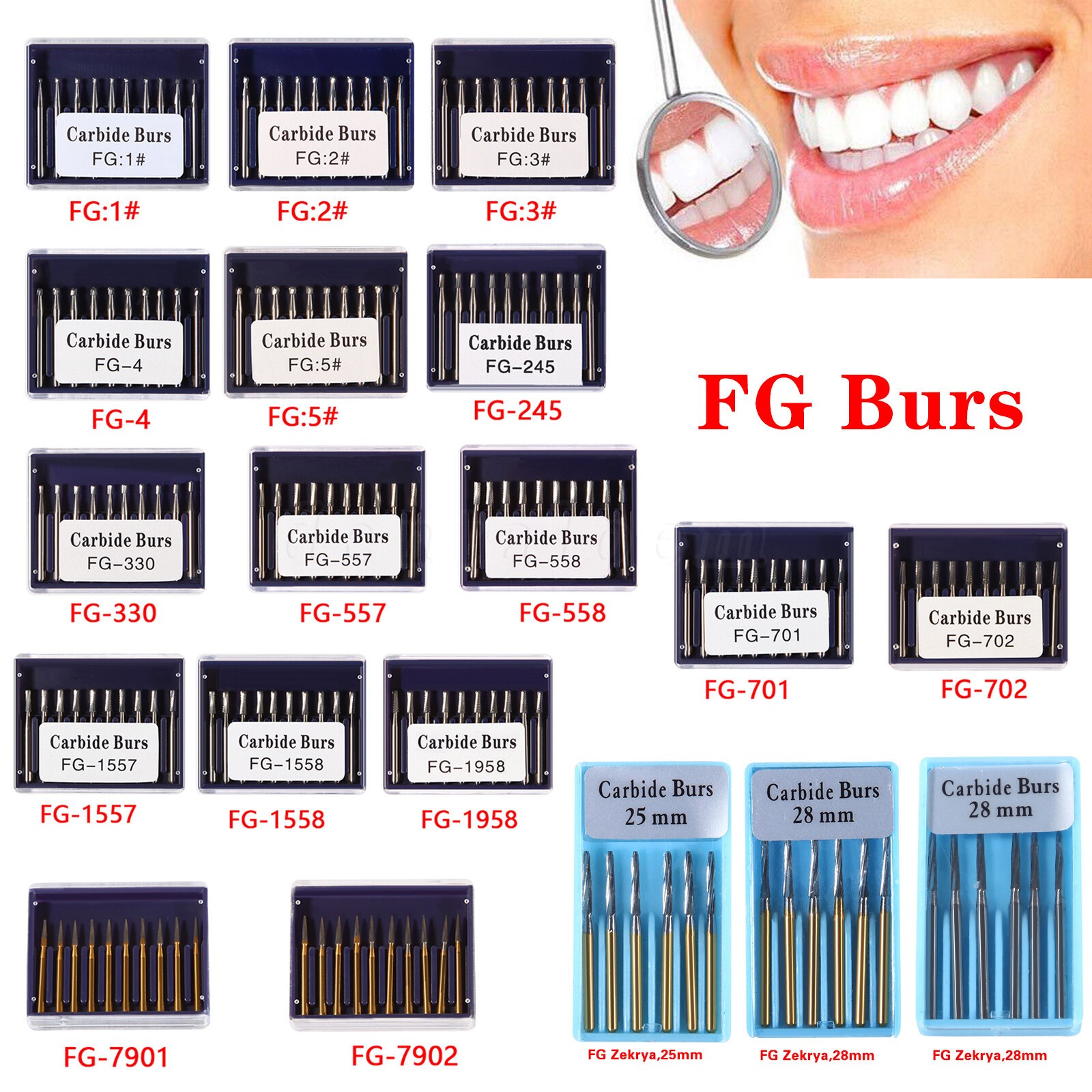 Round Carbide Dental Burs High Speed Handpiece Friction Grip Drill Bits