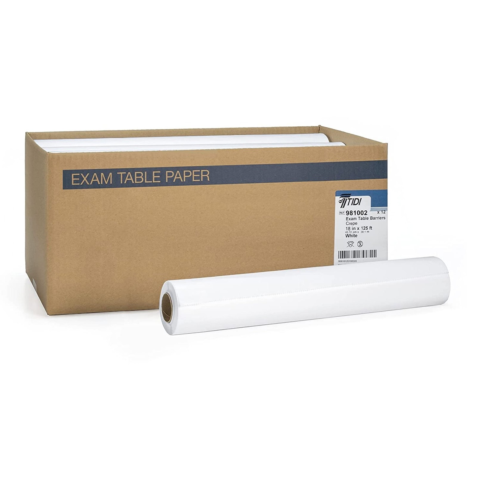 Tidi Everyday Table Paper White Crepe 18” W x 125′ L 12 Rolls