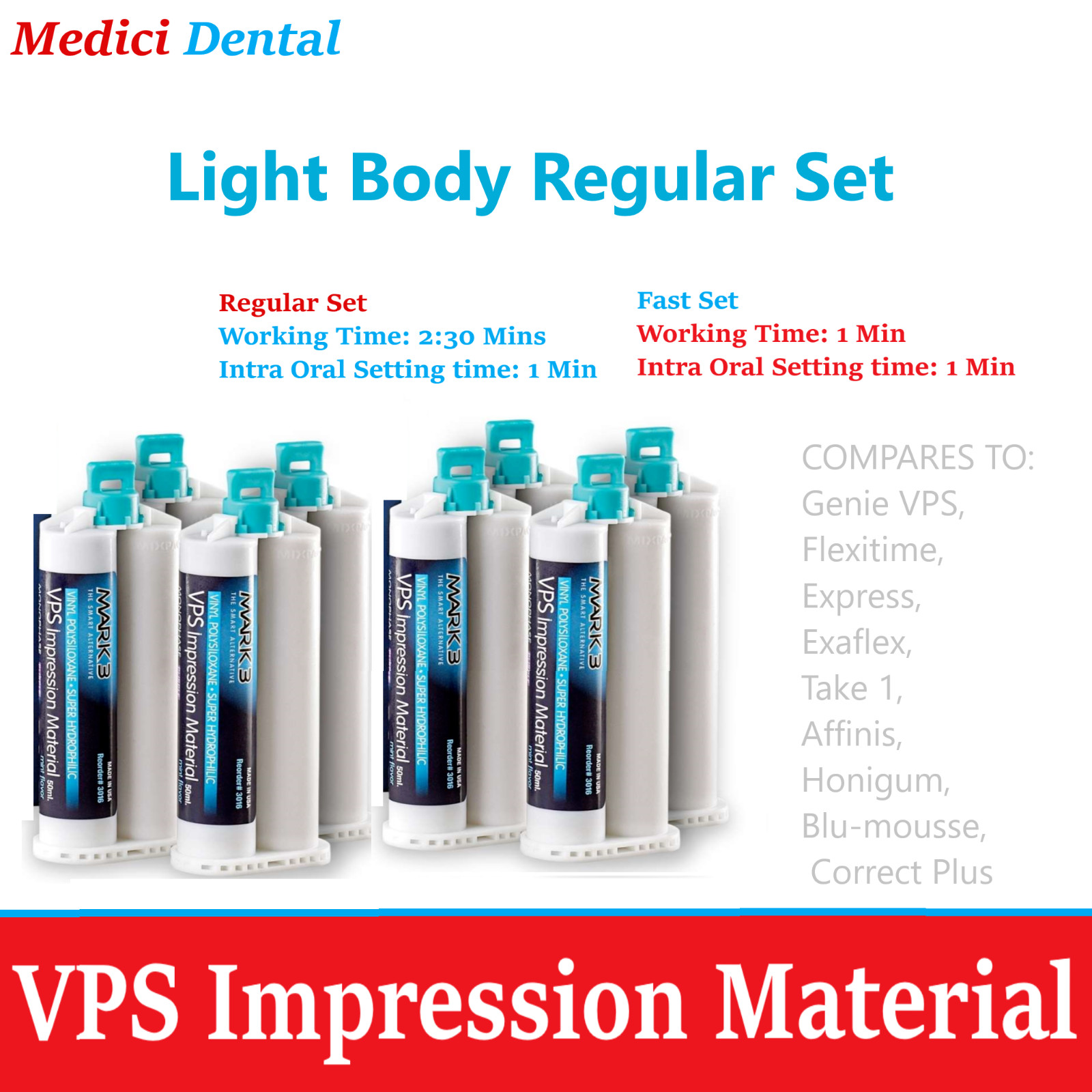 Dental MEDIUM BODY FAST SET VPS PVS Impression Material FAST Set 50ML Cartridges