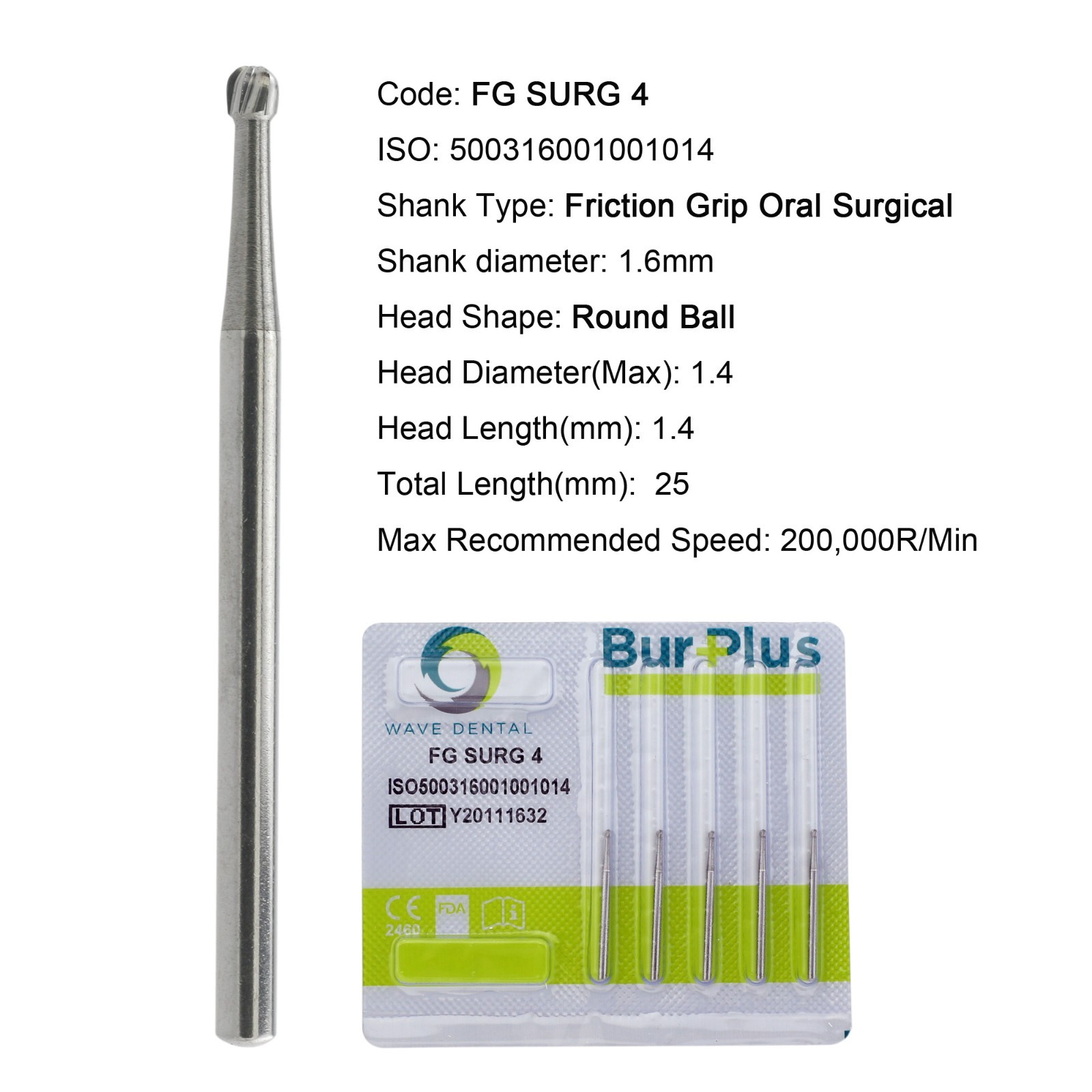 Wave Dental Carbide Burs Surgical FG SURG 25mm Round Friction Grip FG 6 4 8 19mm