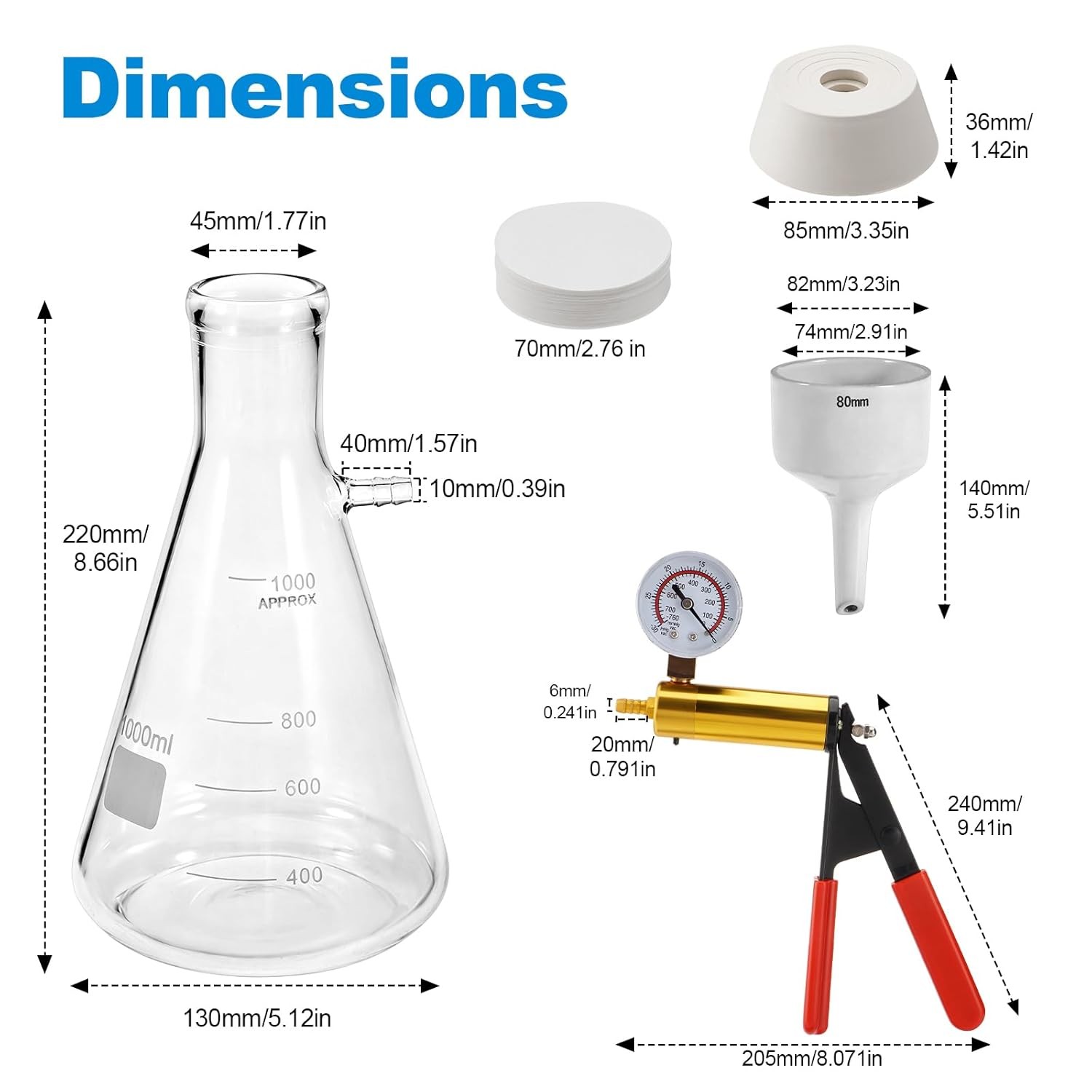 1000mL Glass Lab Vacuum Filtration Buchner Funnel Suction Flask Vacuum Pump US