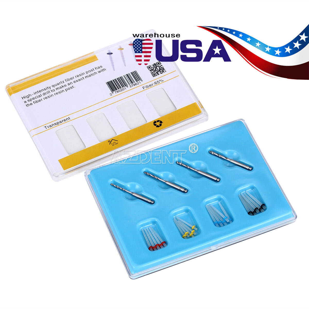 5 Packs Dental Fiber Posts Glass Quartz Resin Screw Thread Restorative 4Drills