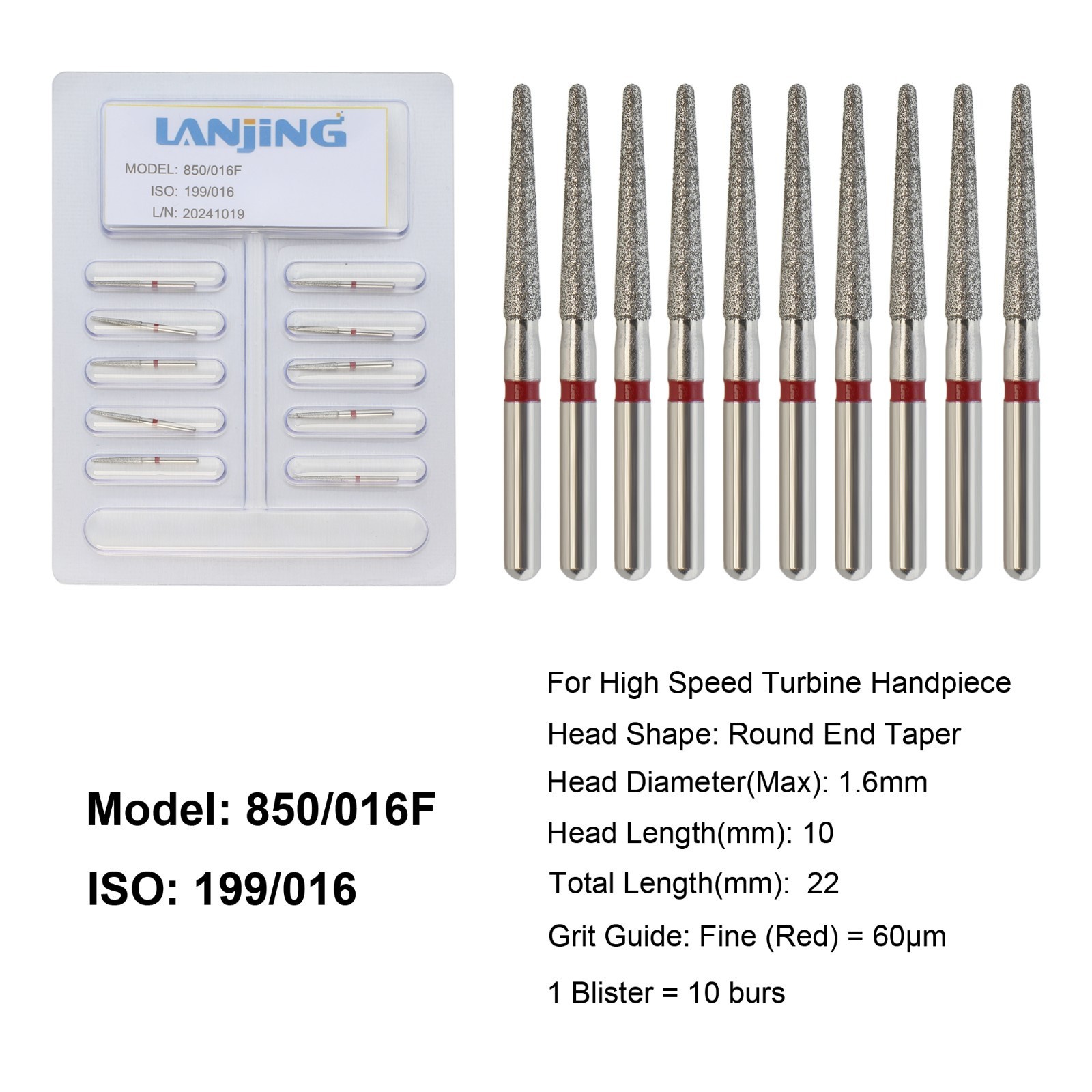 Dental Diamond Burs Round End Taper Diamond Bur Coarse Fine FG High Speed 856