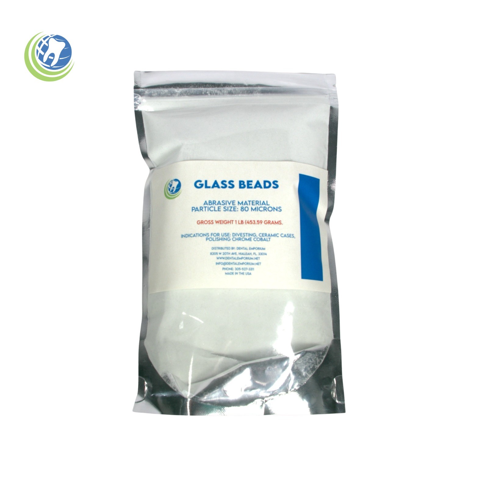 Glass Beads Abrasive Material for Ceramic Chrome Cobalt Polishing 1 Lb. 80Micron