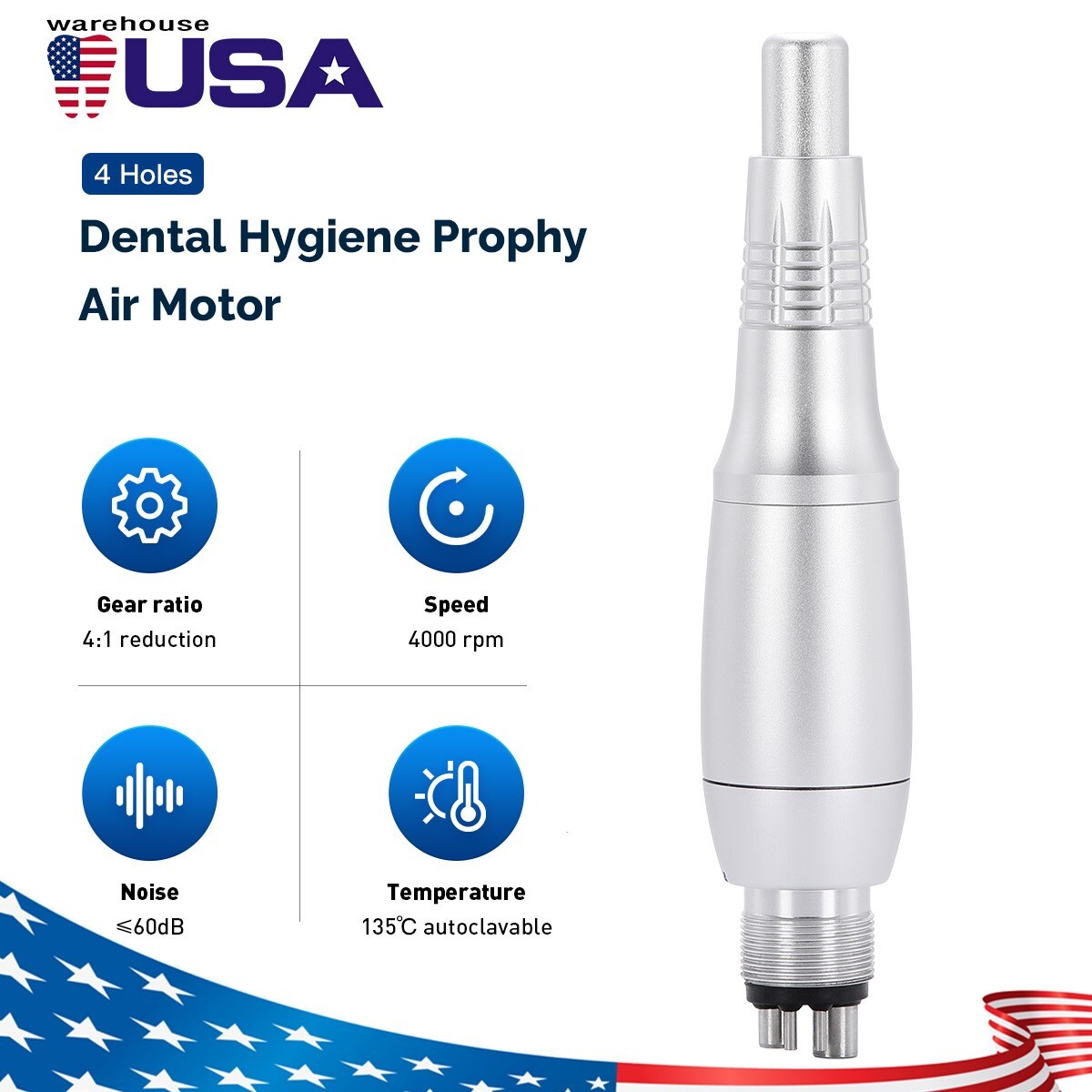 Dental Hygiene Prophy Handpiece 360° Swivel 4:1 Nose Cone +4Holes Air Motor