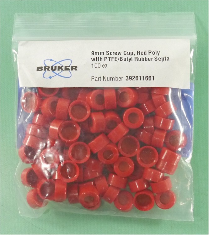 NEW Agilent 392611661 9mm Vial Screw Caps, Red Polypropylene,PTFE.Butyl Septa