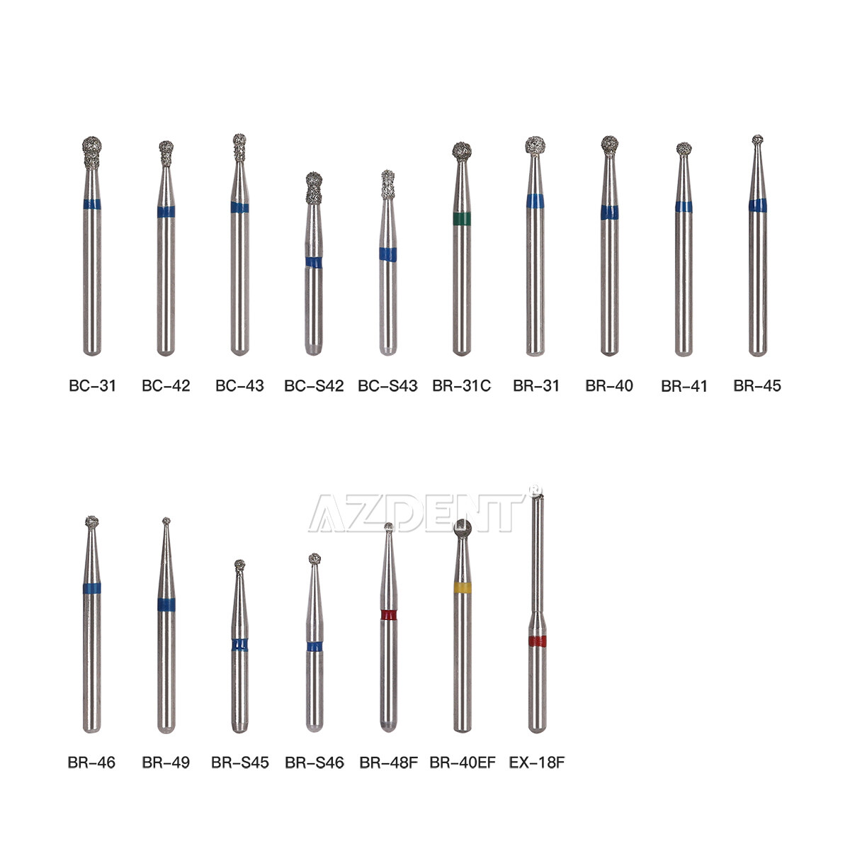 AZDENT Dental FG Diamond Burs Fit For High Speed Handpiece Friction Grip 1.6mm